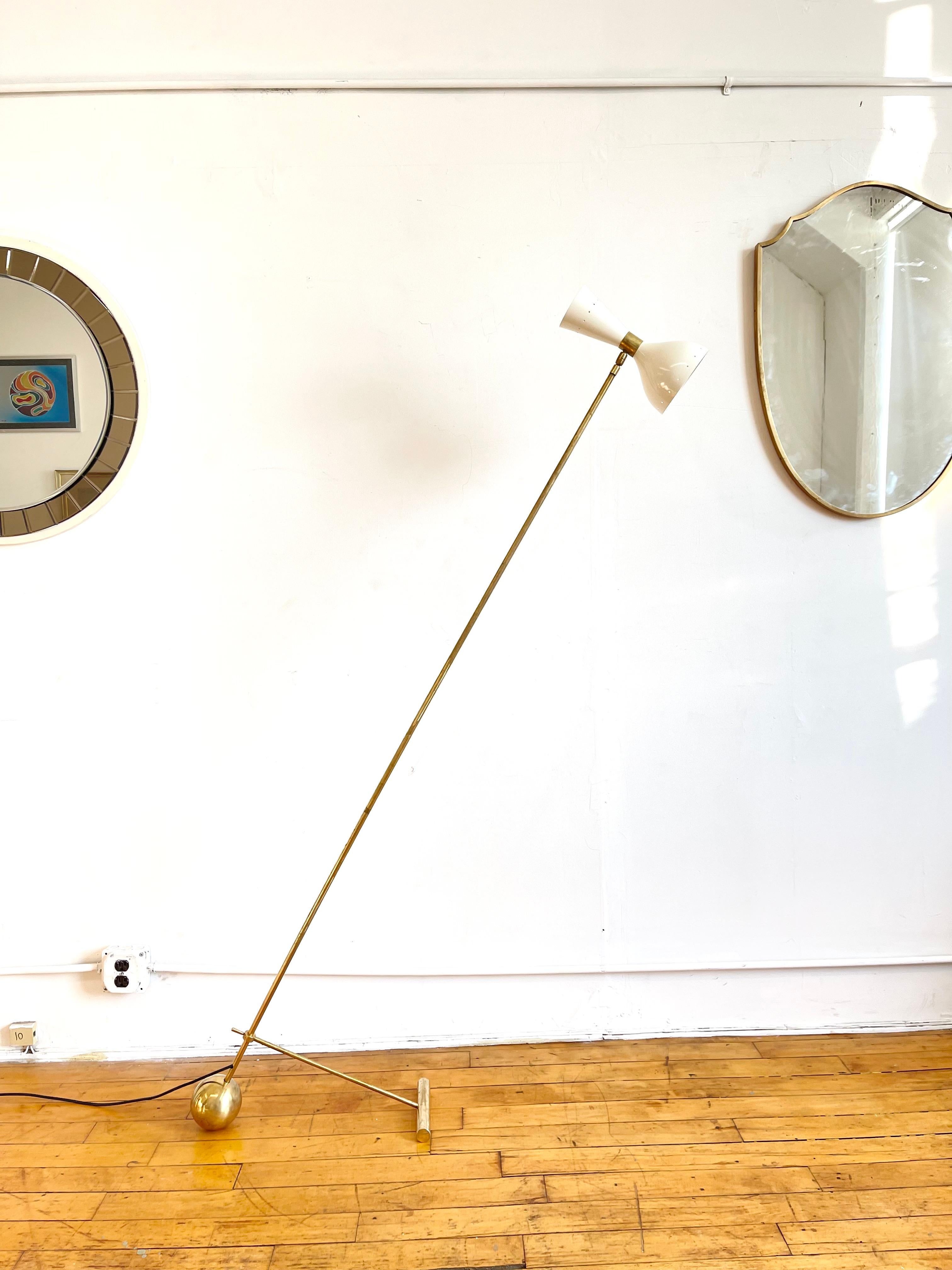 Italian Mid Century Style Brass Floor Lamp with Directional White Shades For Sale 8
