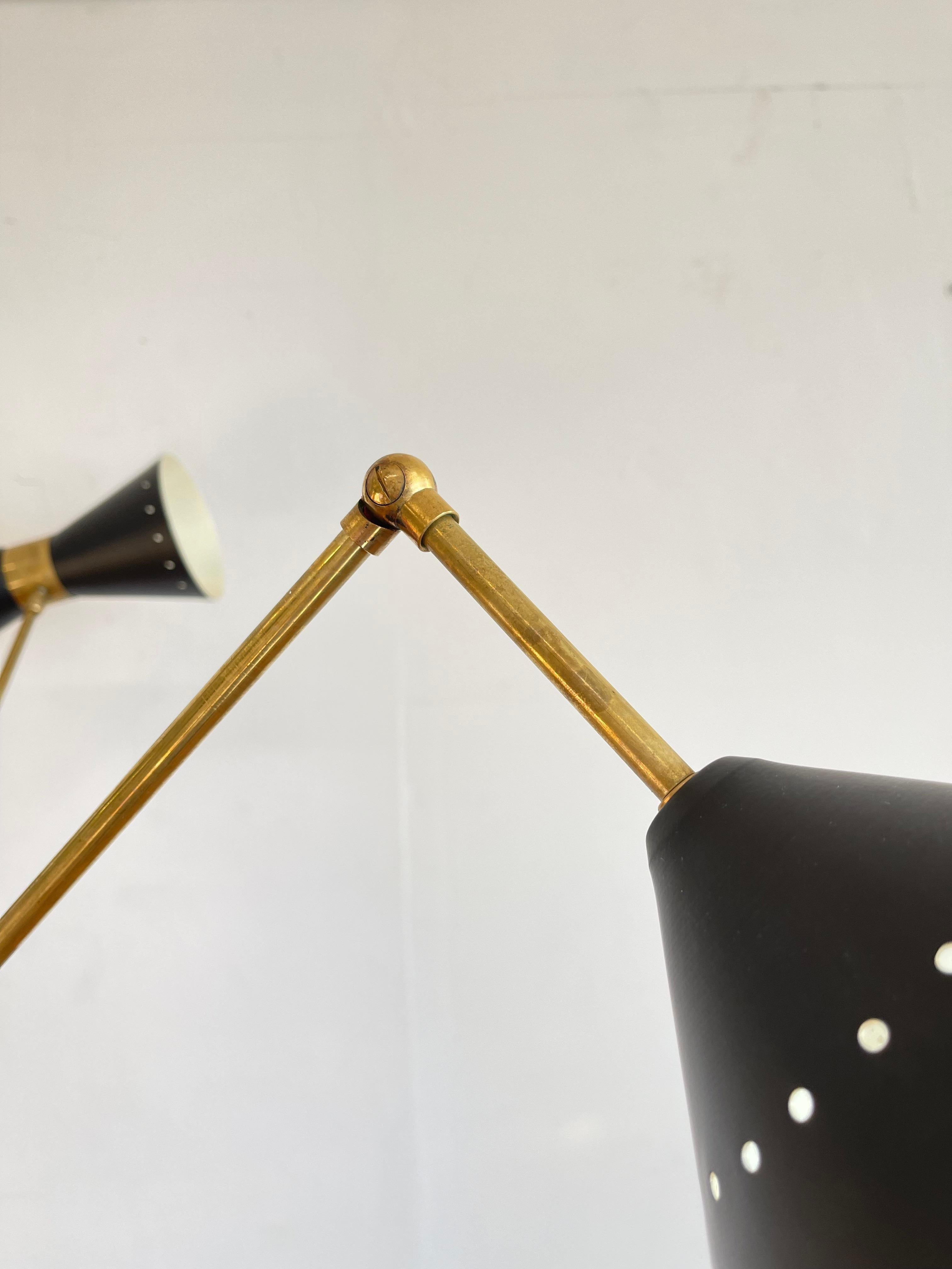 Italian Mid Century Style Brass Floor Lamp With Directional Black Shades For Sale 7