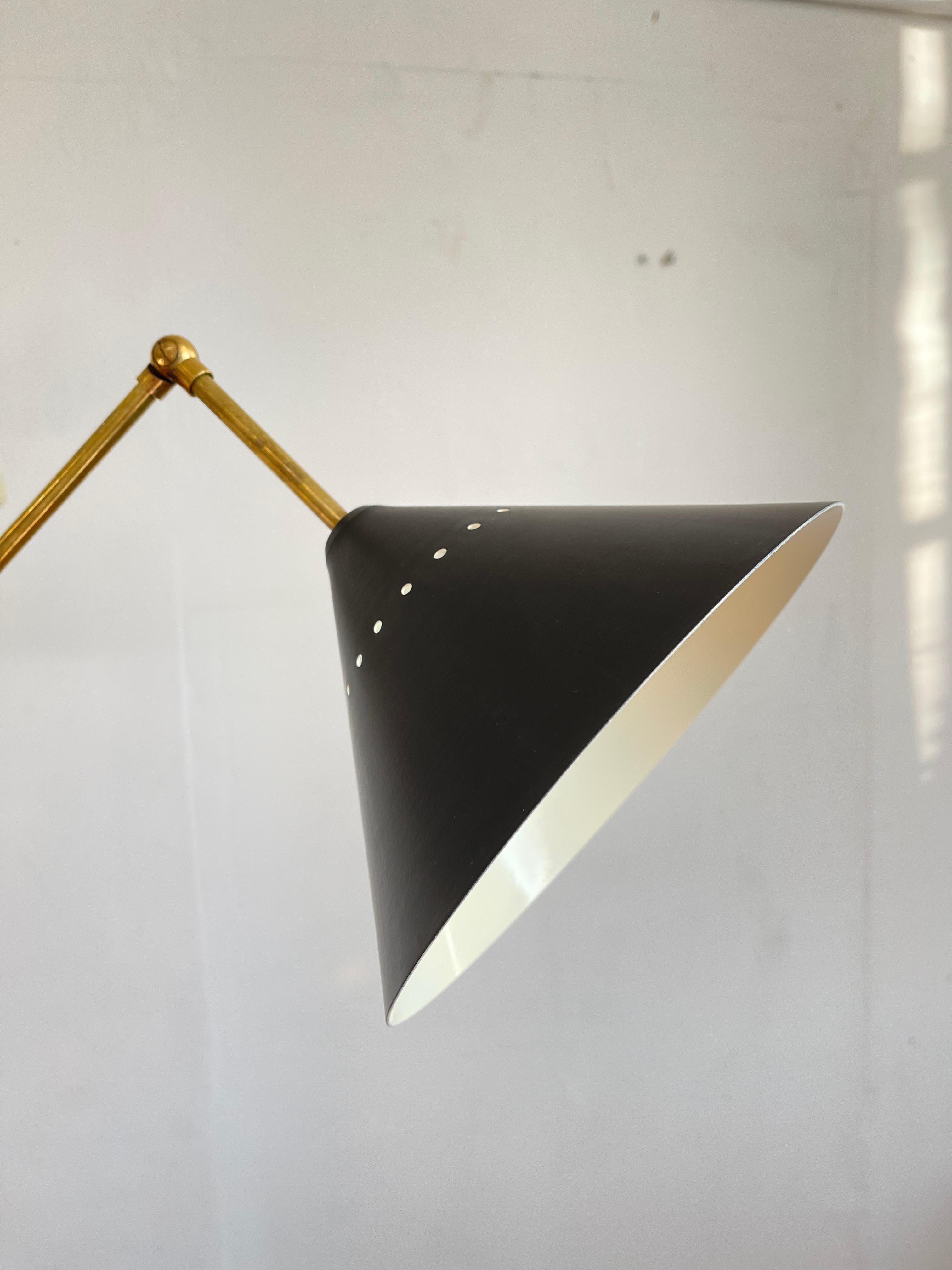 Italian Mid Century Style Brass Floor Lamp With Directional Black Shades For Sale 8