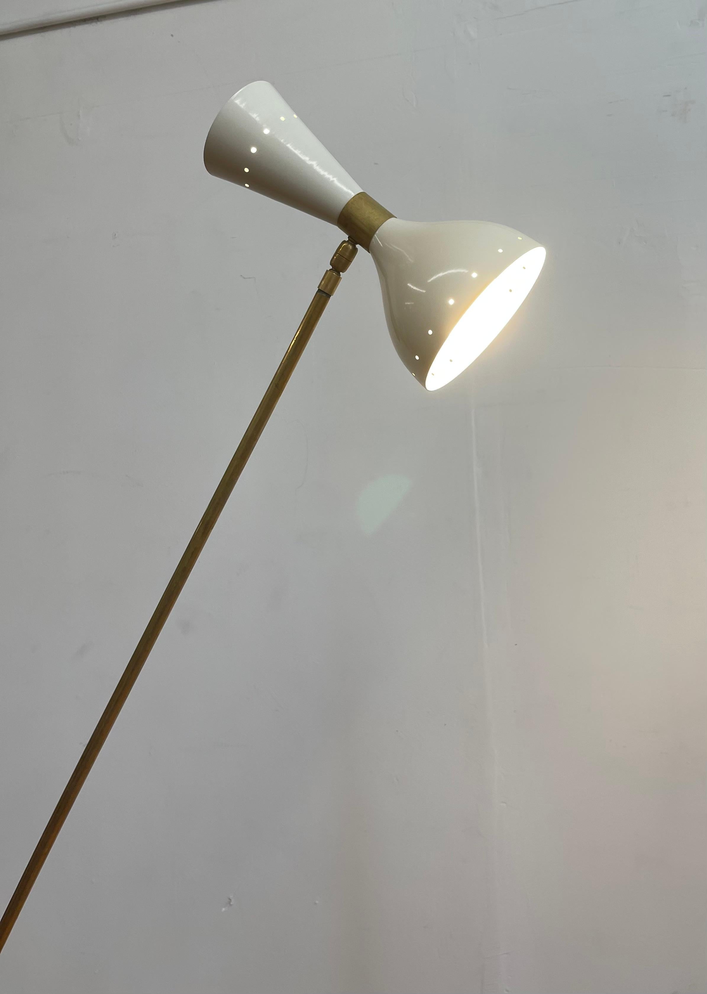 Italian Mid Century Style Brass Floor Lamp with Directional White Shades For Sale 10