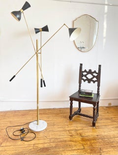 Italian Mid Century Style Brass Floor Lamp With Directional Black Shades