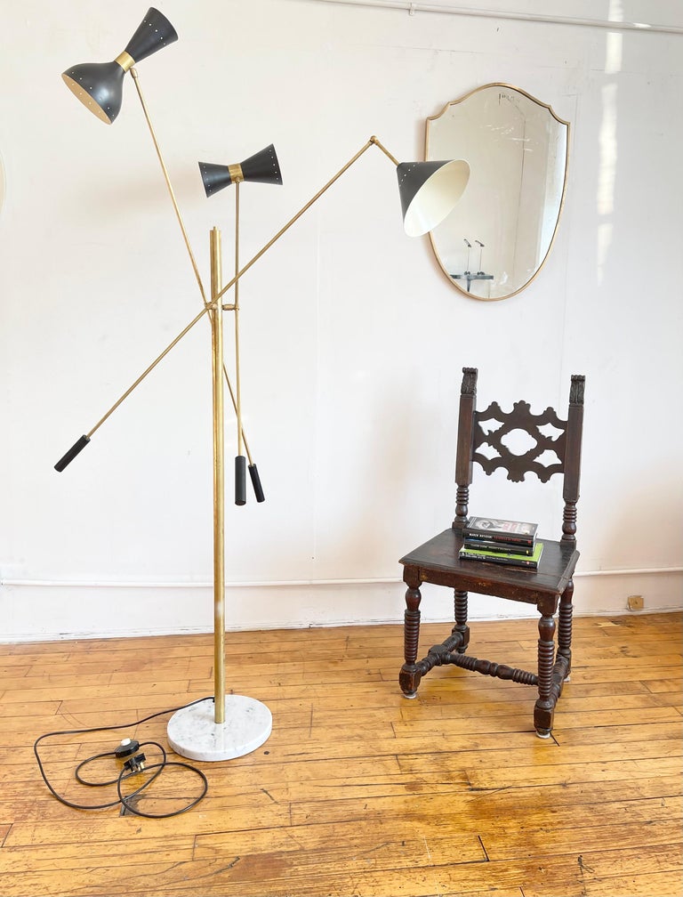 Italian Mid Century Style Brass Floor Lamp With Directional Black ...