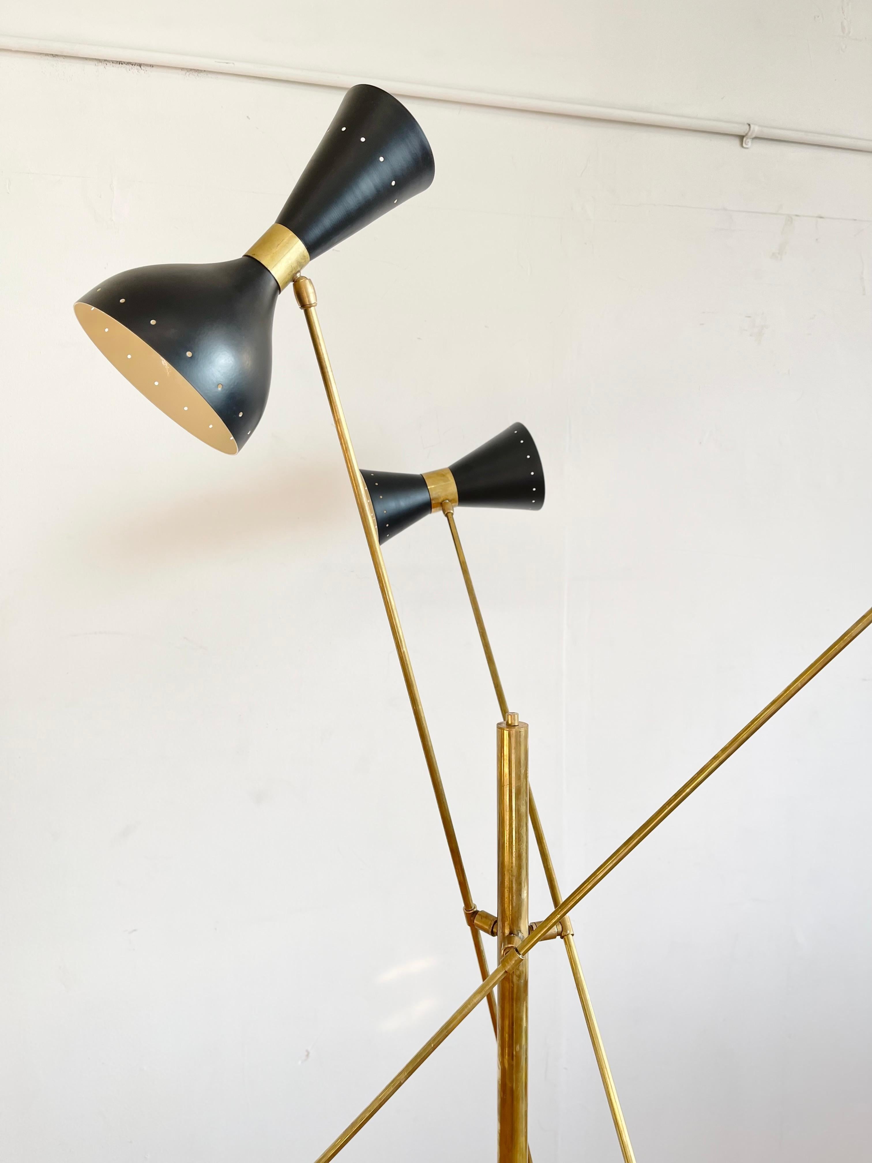 Mid-Century Modern Italian Mid Century Style Brass Floor Lamp With Directional Black Shades For Sale