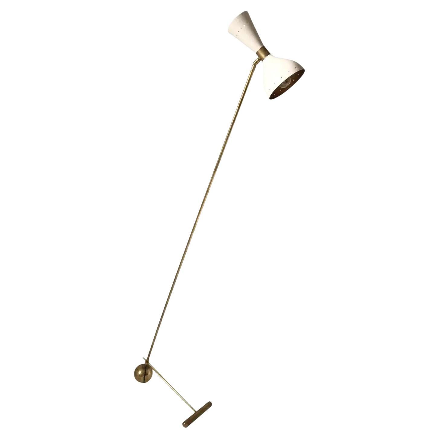 Italian Mid Century Style Brass Floor Lamp with Directional White Shades For Sale