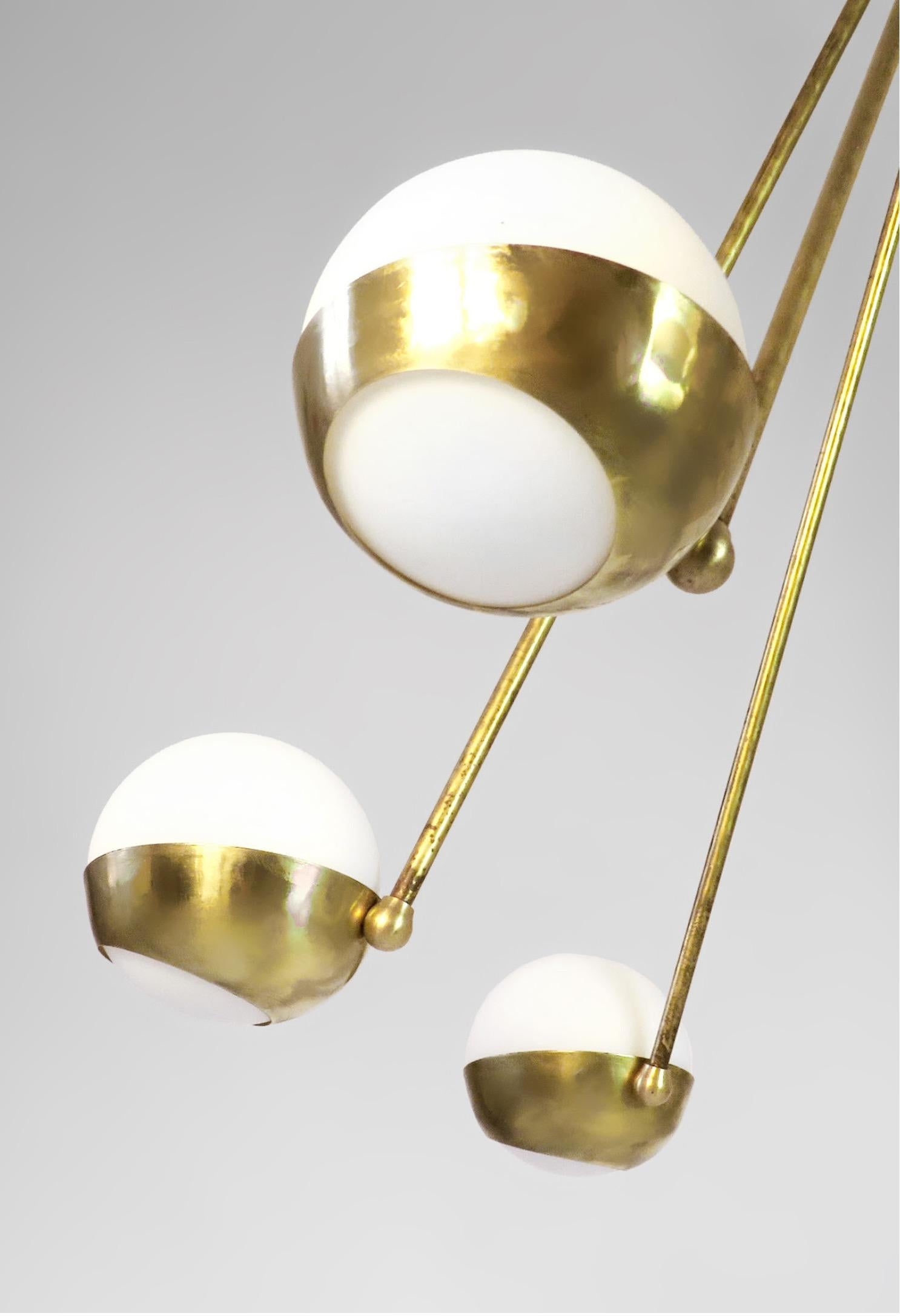 Mid-Century Modern Italian Mid Century Style Eight Globes Brass and Glass Chandelier For Sale