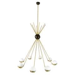 Italian Mid Century Style Eight Globes Brass and Glass Chandelier