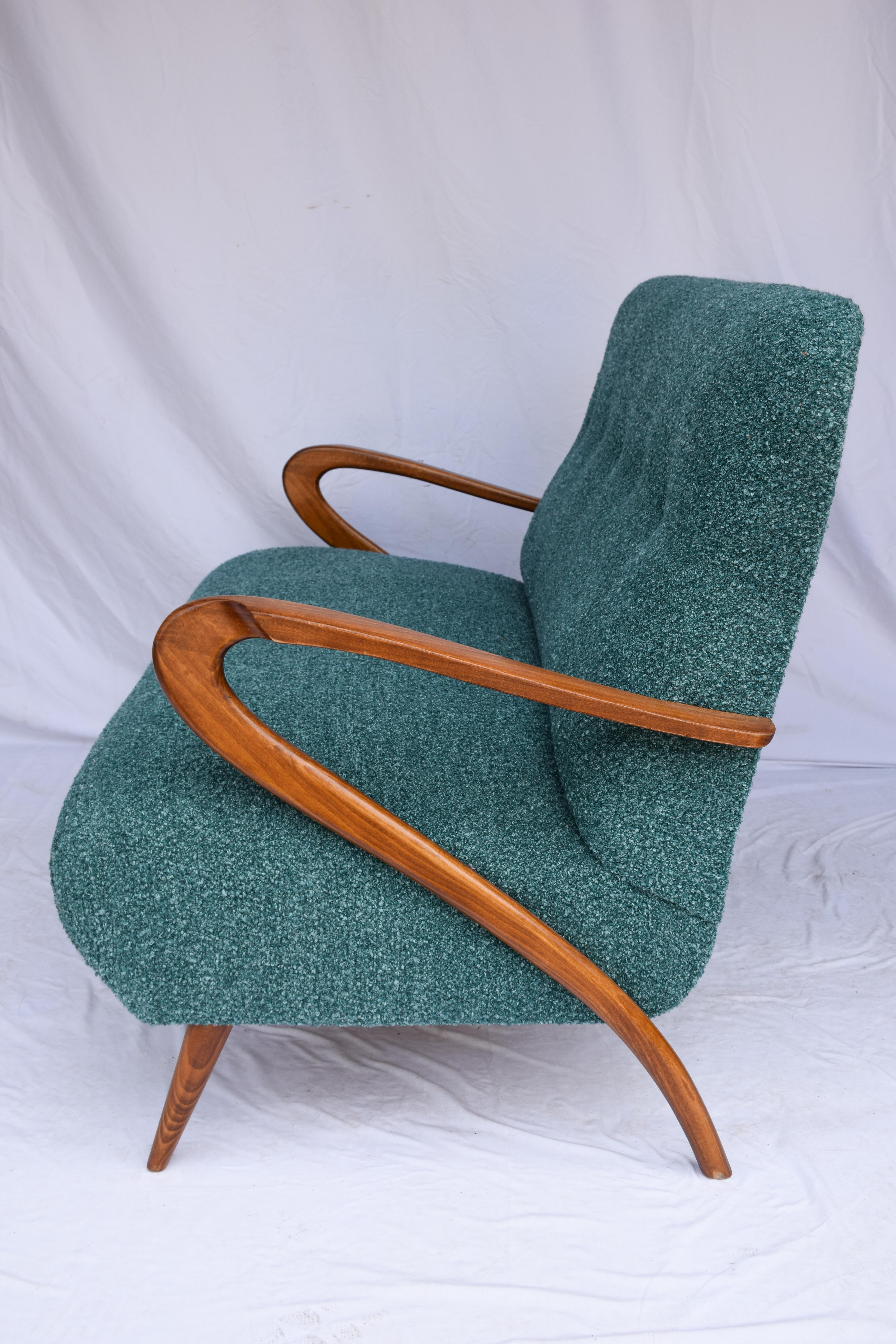Upholstery Italian Mid-Century Settee - Sofà Carlo Mollino Style in Teal Green For Sale