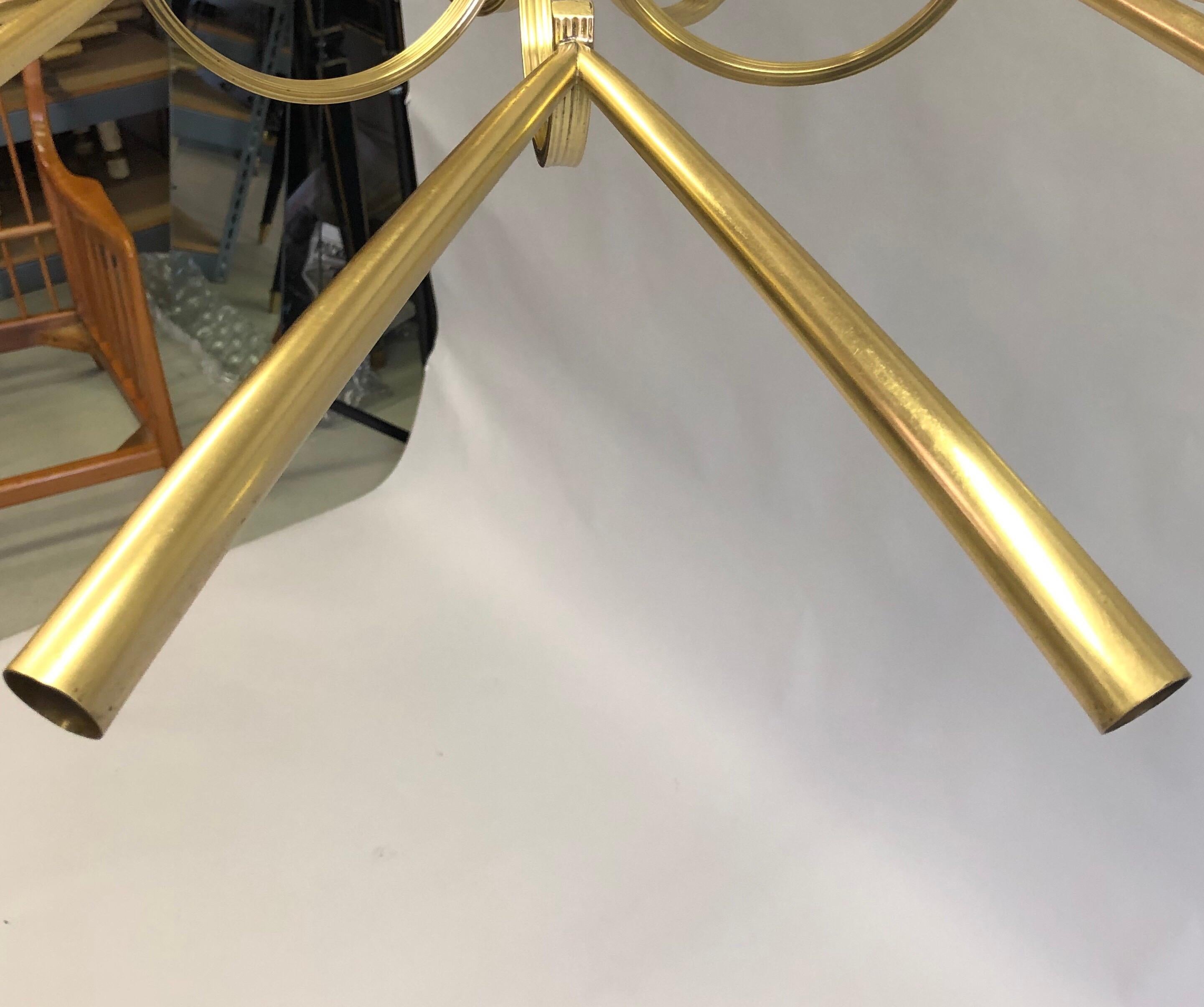 Italian Midcentury Sunburst / Star Form, 10 Arm, Brass Chandelier Attrib Stilnov For Sale 2