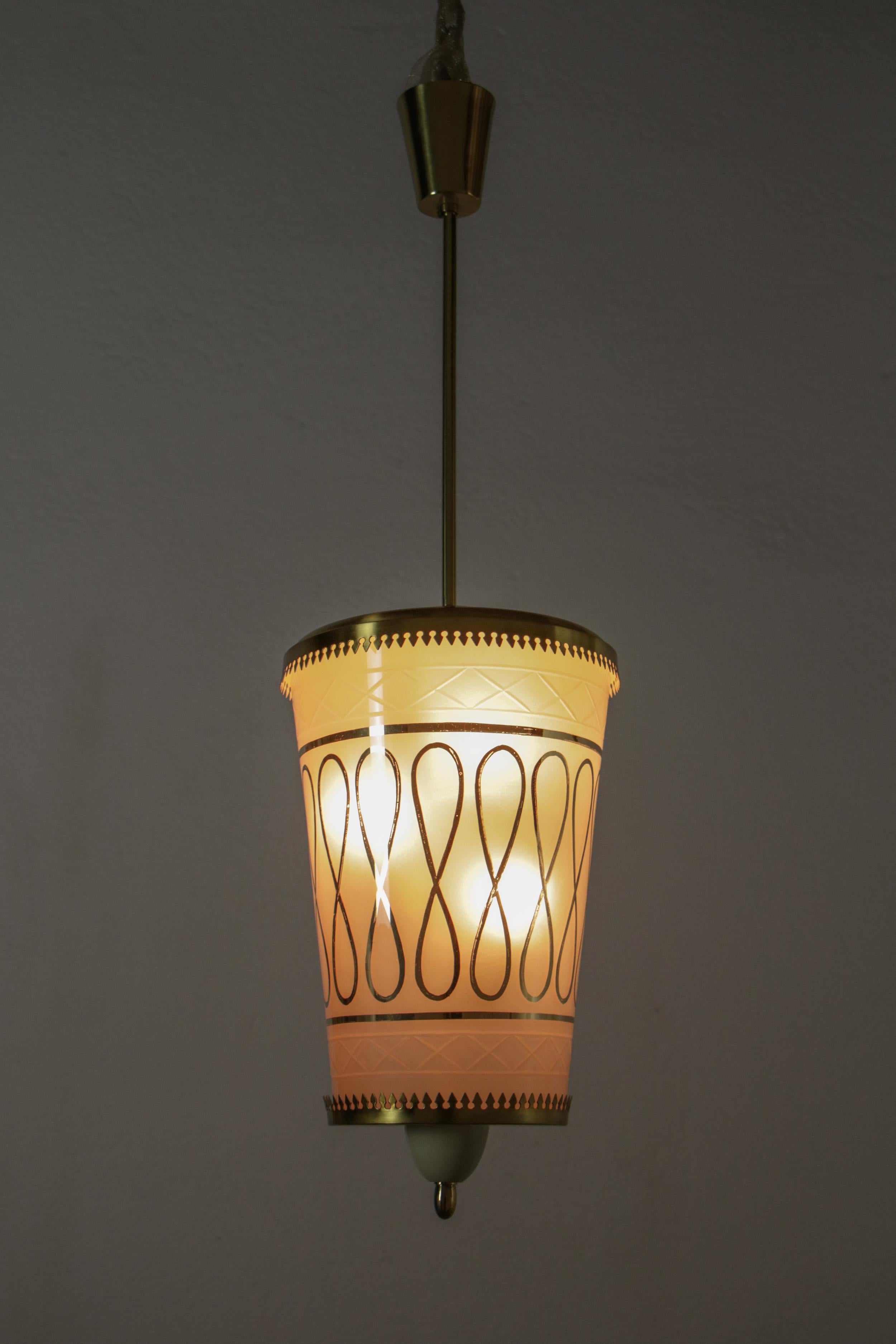 Italian Mid Century Suspension Lamp Fontana Arte Style, 1950s For Sale 4