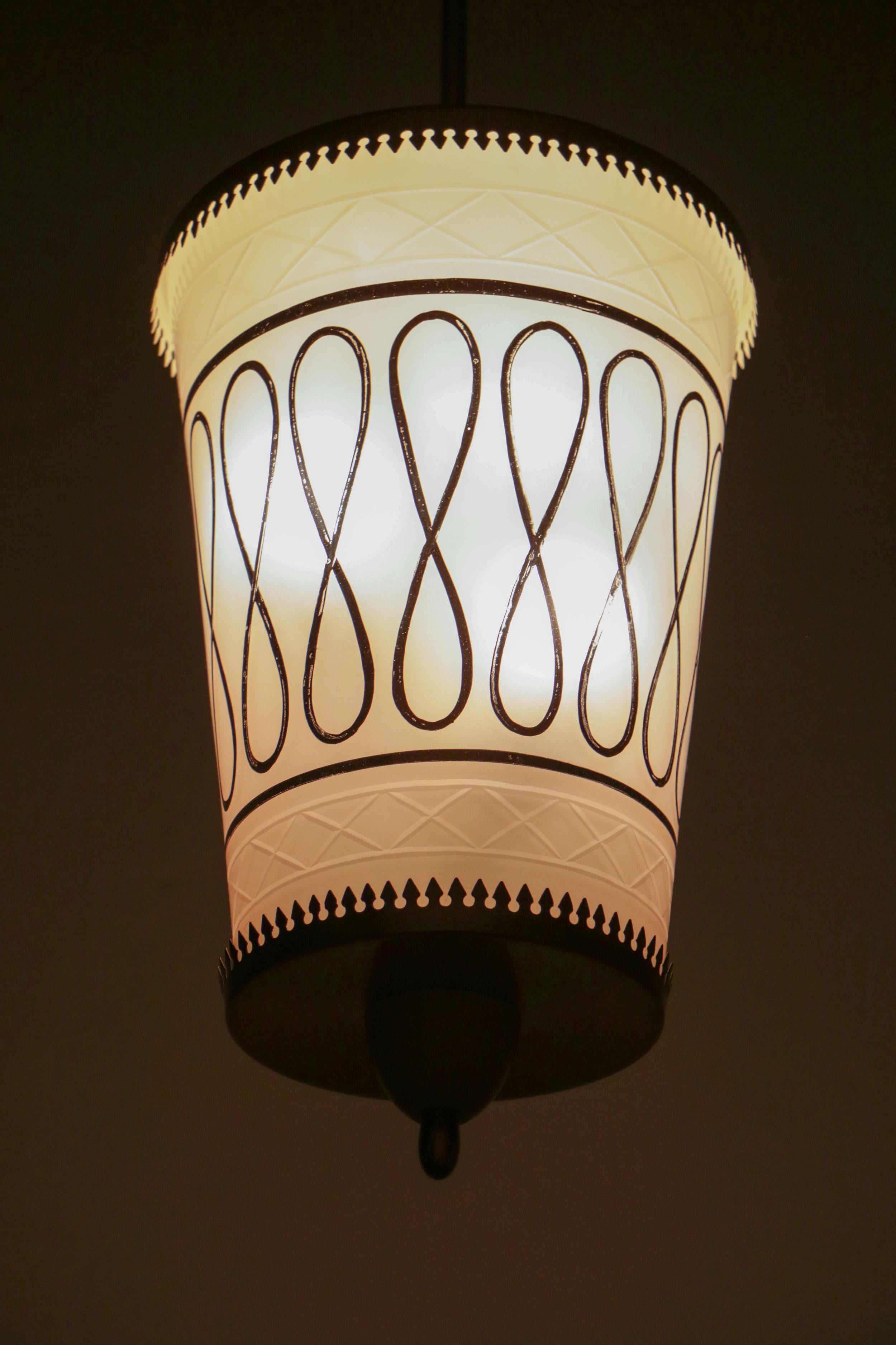 Italian Mid Century Suspension Lamp Fontana Arte Style, 1950s For Sale 5