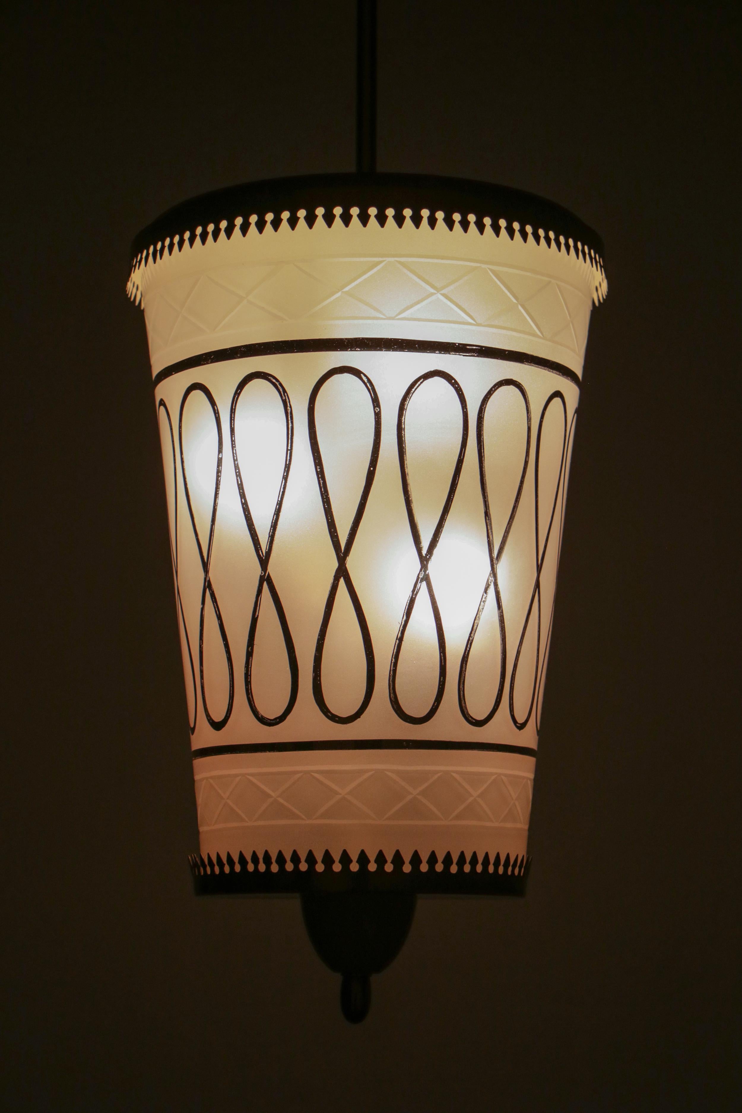 Italian Mid Century Suspension Lamp Fontana Arte Style, 1950s For Sale 6