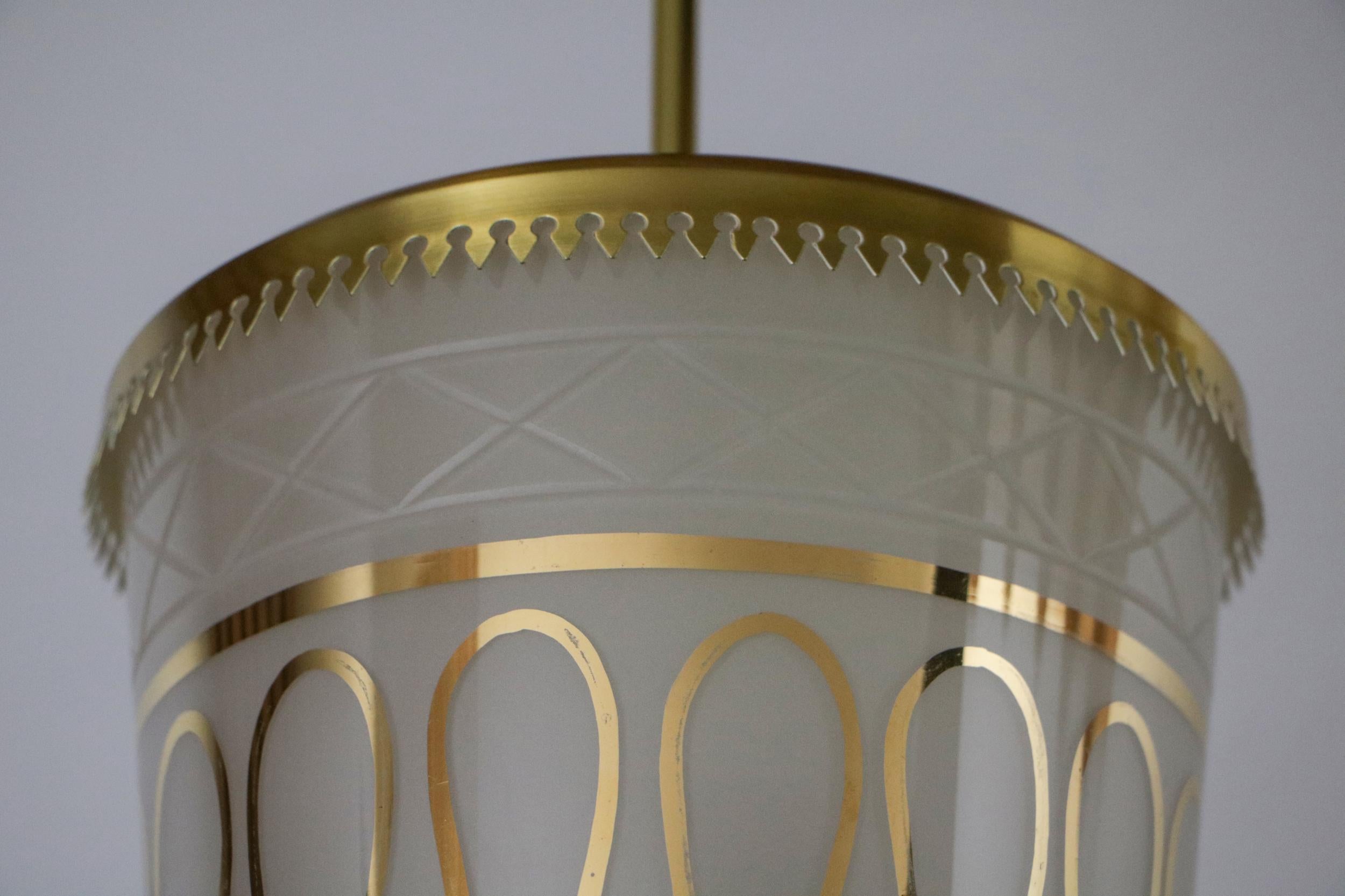 Brass Italian Mid Century Suspension Lamp Fontana Arte Style, 1950s For Sale