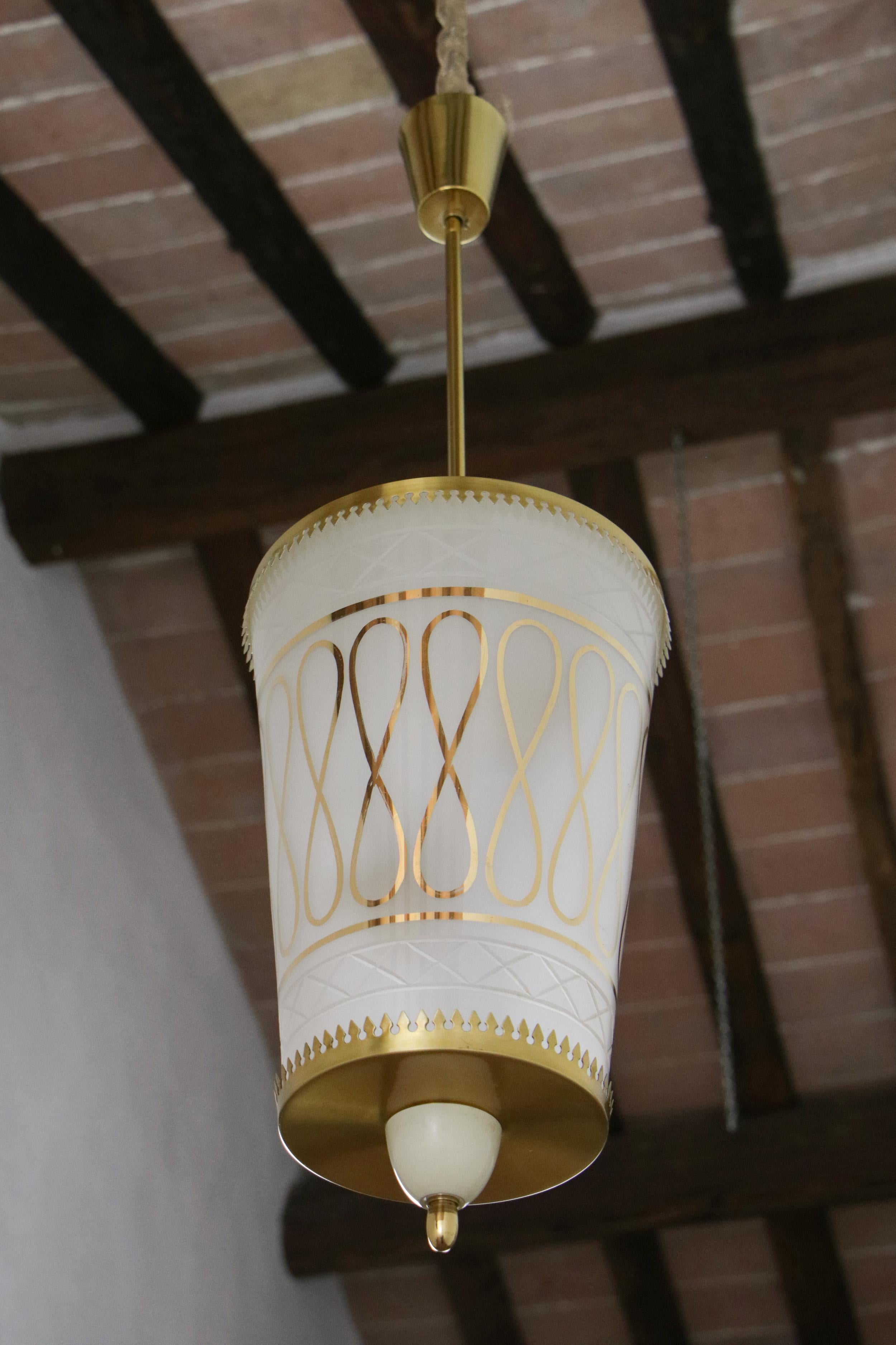 Italian Mid Century Suspension Lamp Fontana Arte Style, 1950s For Sale 3