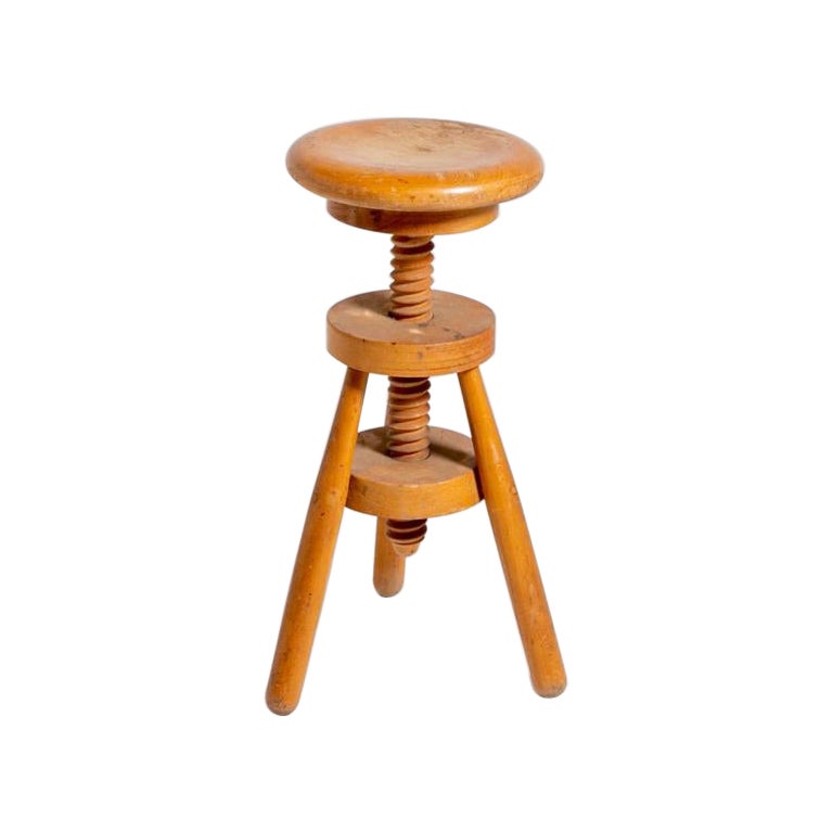 Tabouret pivotant italien du milieu du siècle en bois, Italie en vente
