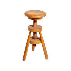 Taburete giratorio italiano de madera de mediados de siglo