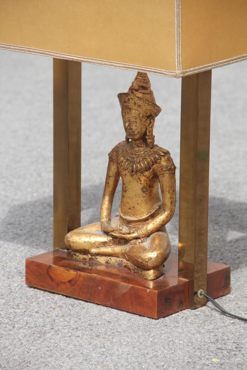 Italian Midcentury Table Lamp Buddha Brass Gold Walnut Root 1960s Rectangular For Sale 4