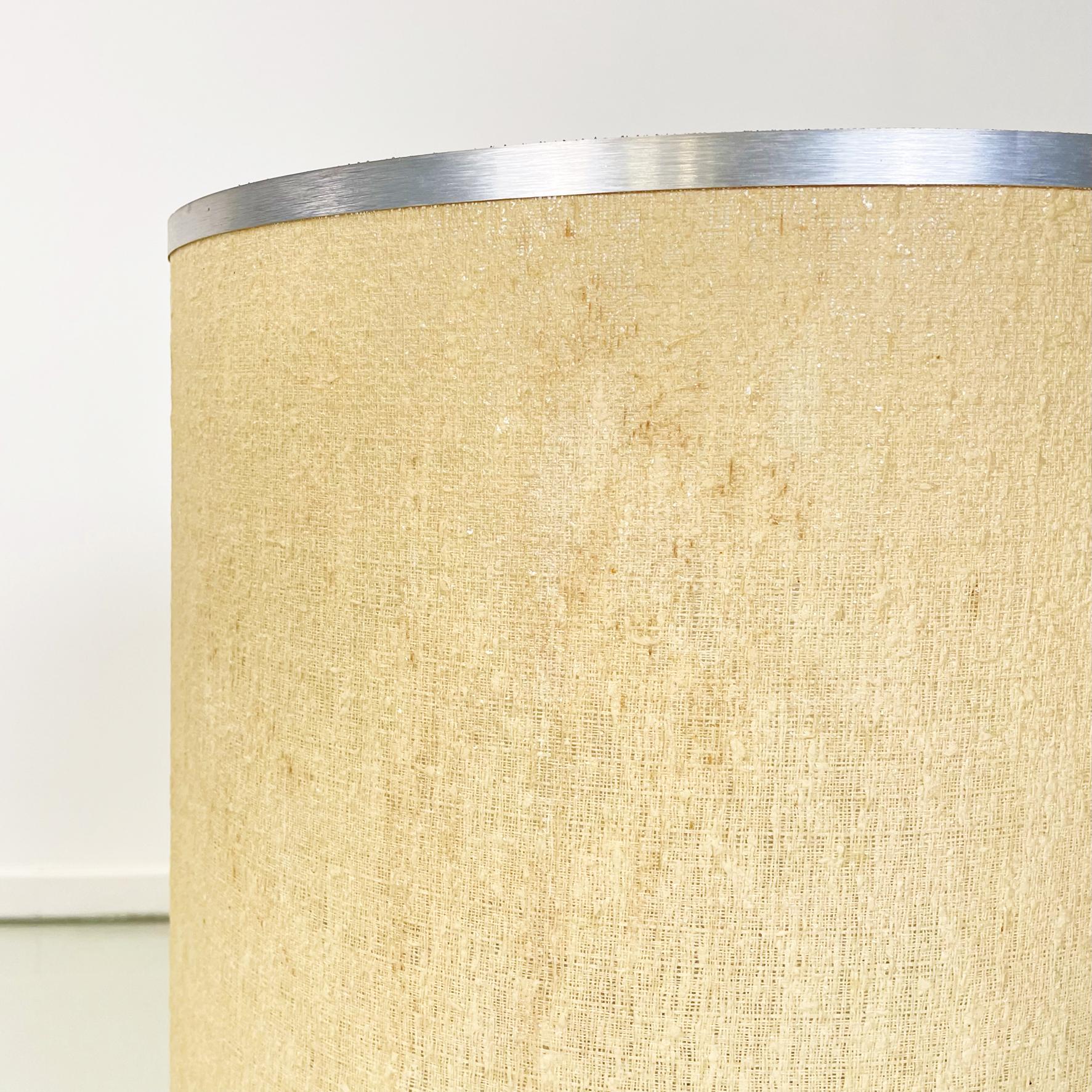 Mid-20th Century Italian Mid-Century Table Lamp in Beige Fabric and Brushed Aluminum, 1960s For Sale