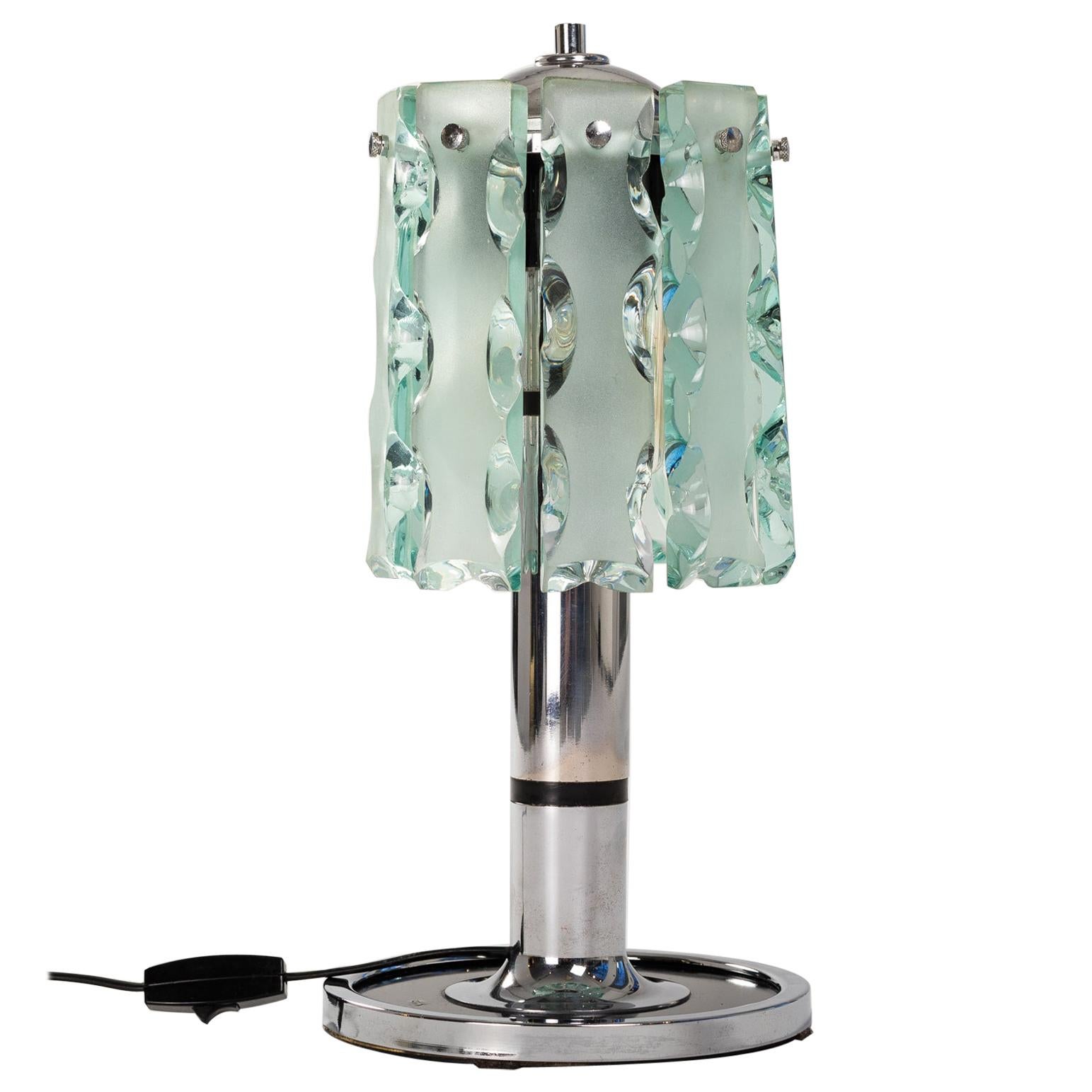 Italian Mid-Century Fontana Arte Table Lamp Zero Quattro with Green Glass Blades For Sale