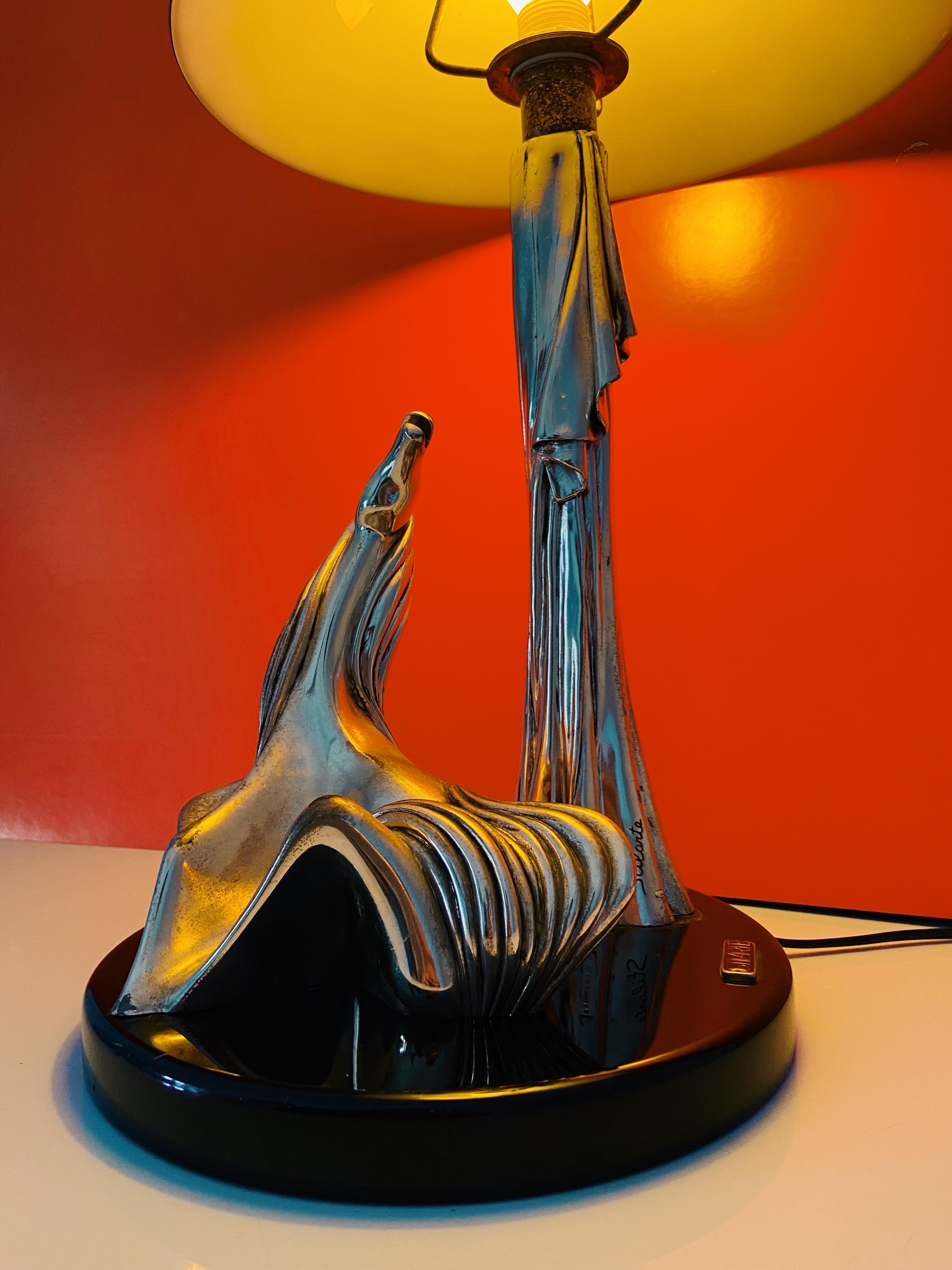 Italian Midcentury Table Light by Stilarte with Horse Sculpture For Sale 1