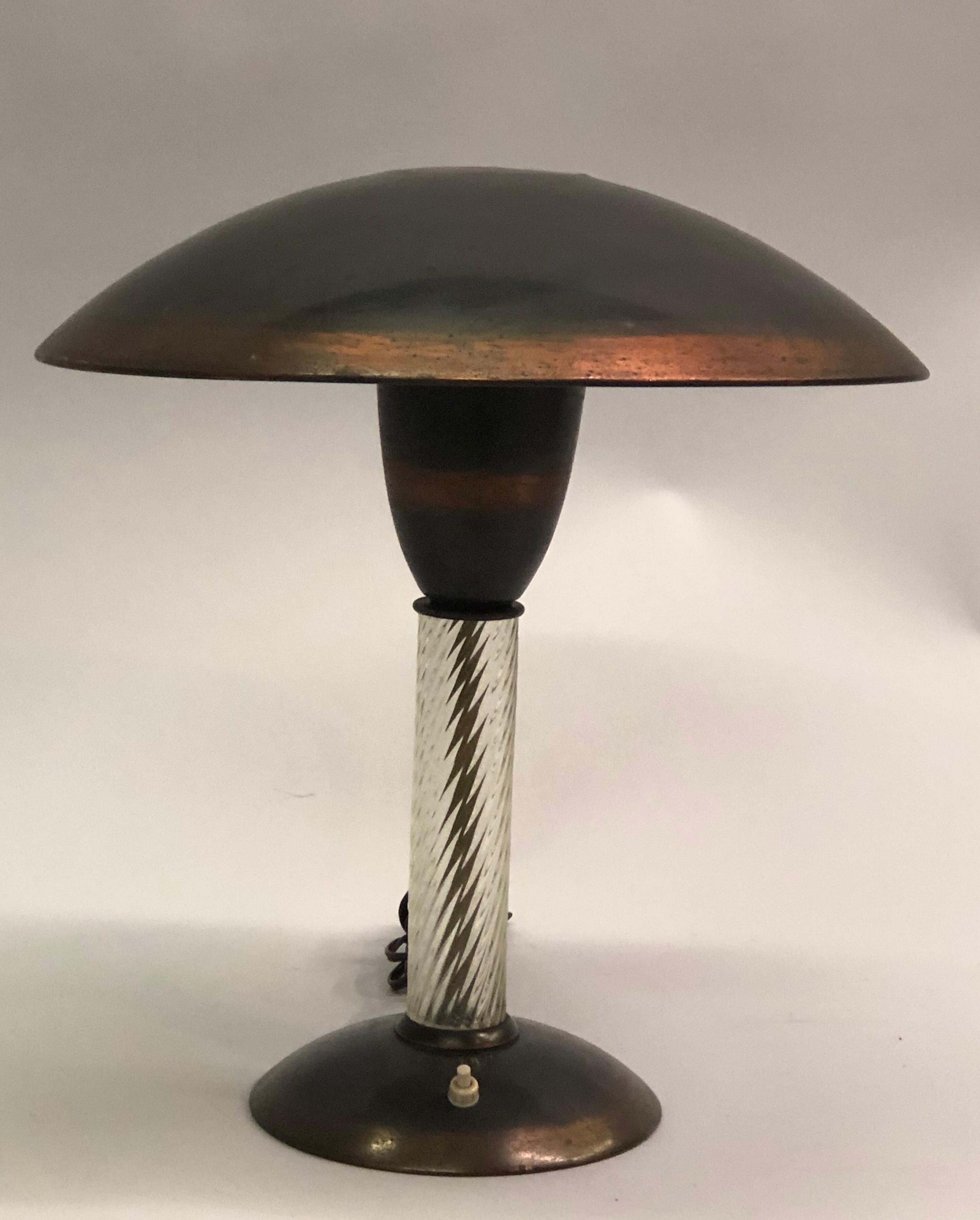 Mid-Century Modern Italian Art Deco / Midcentury Modern Table / Desk Lamp by Siemens & Venini Glass For Sale