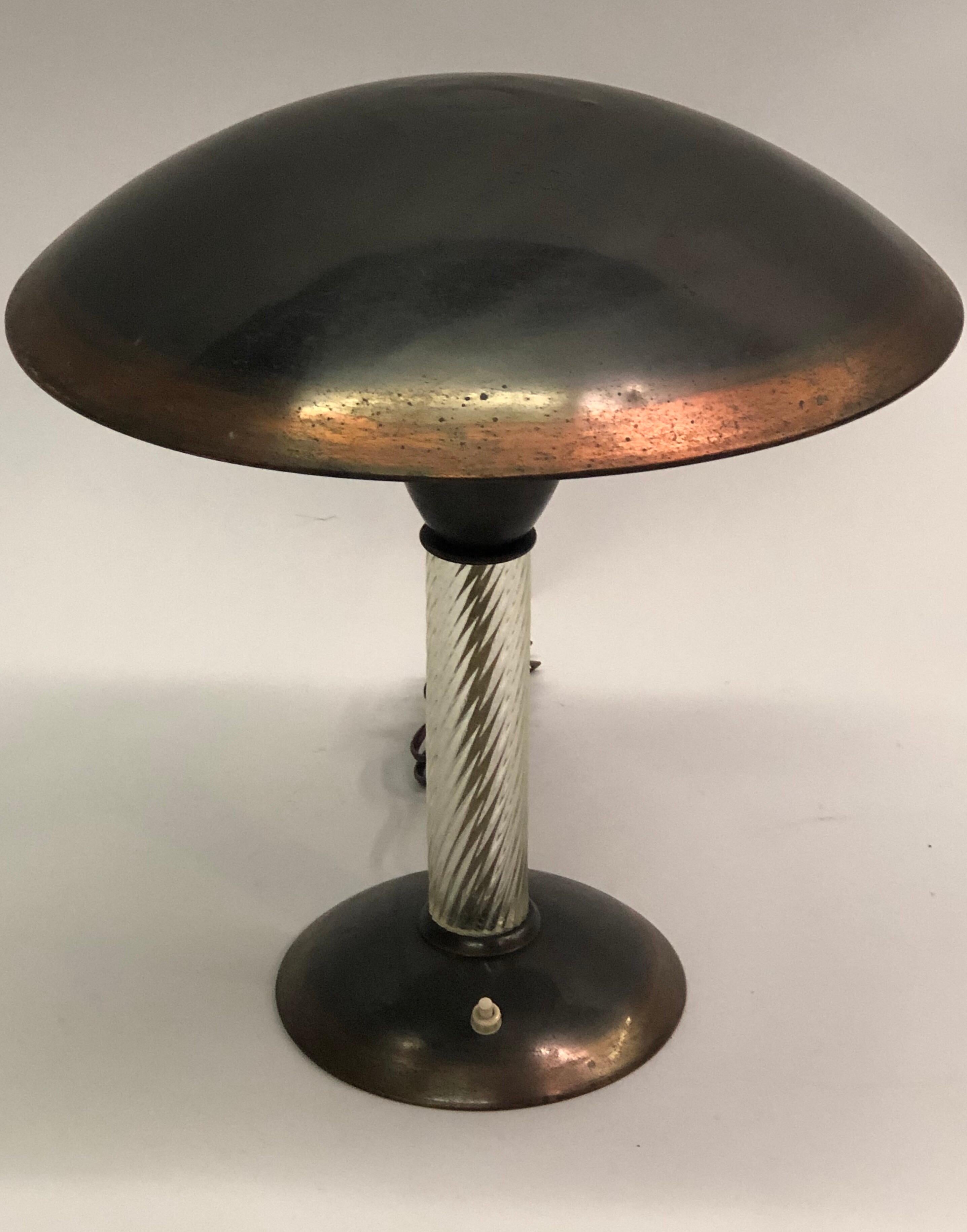 Italian Art Deco / Midcentury Modern Table / Desk Lamp by Siemens & Venini Glass In Good Condition For Sale In New York, NY