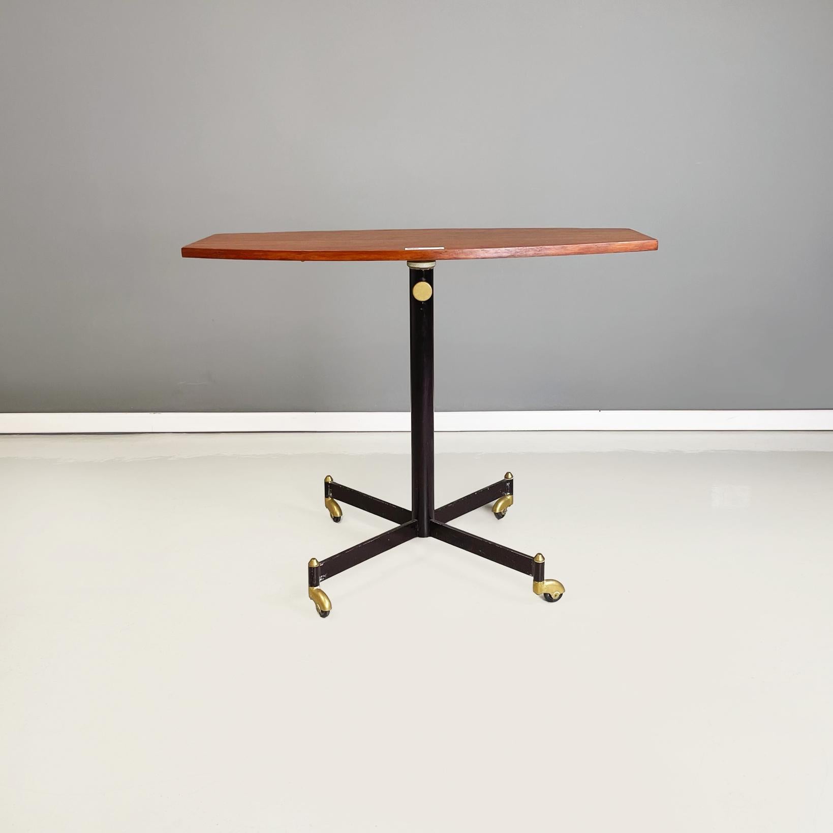 Mid-Century Modern Italian Midcentury Table with Adjustable Wooden Top Withe Metal and Brass, 1950s For Sale