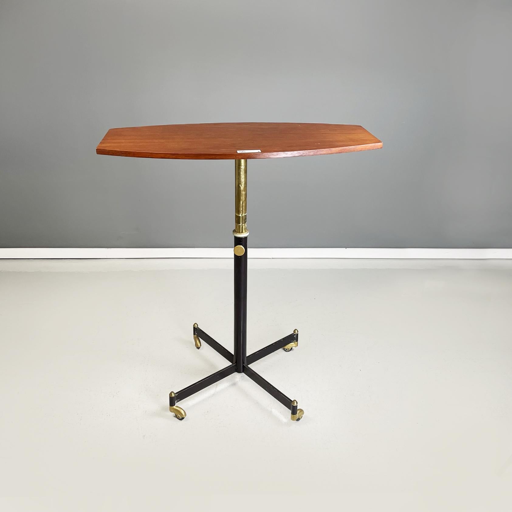 Italian Midcentury Table with Adjustable Wooden Top Withe Metal and Brass, 1950s In Good Condition For Sale In MIlano, IT