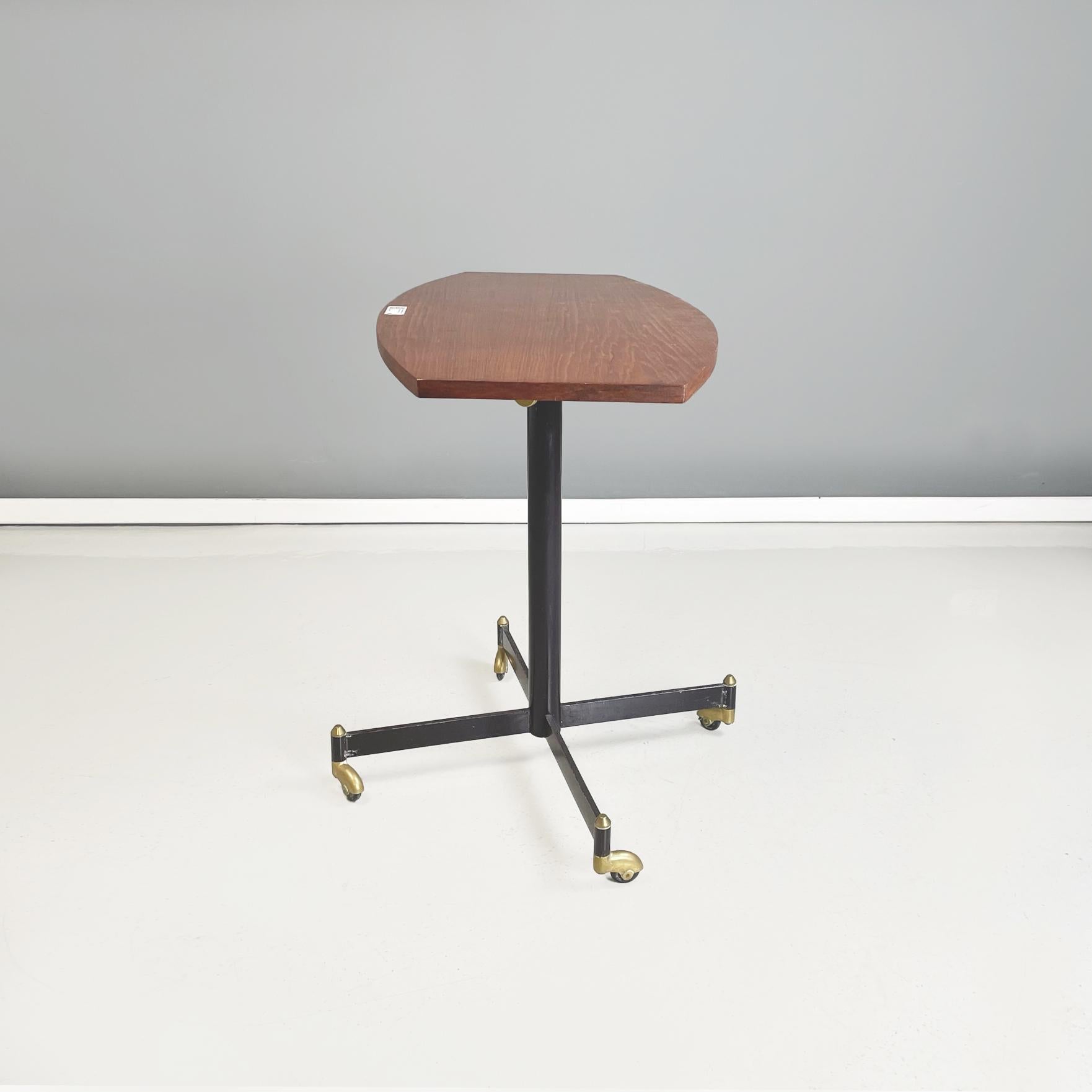 Mid-20th Century Italian Midcentury Table with Adjustable Wooden Top Withe Metal and Brass, 1950s For Sale