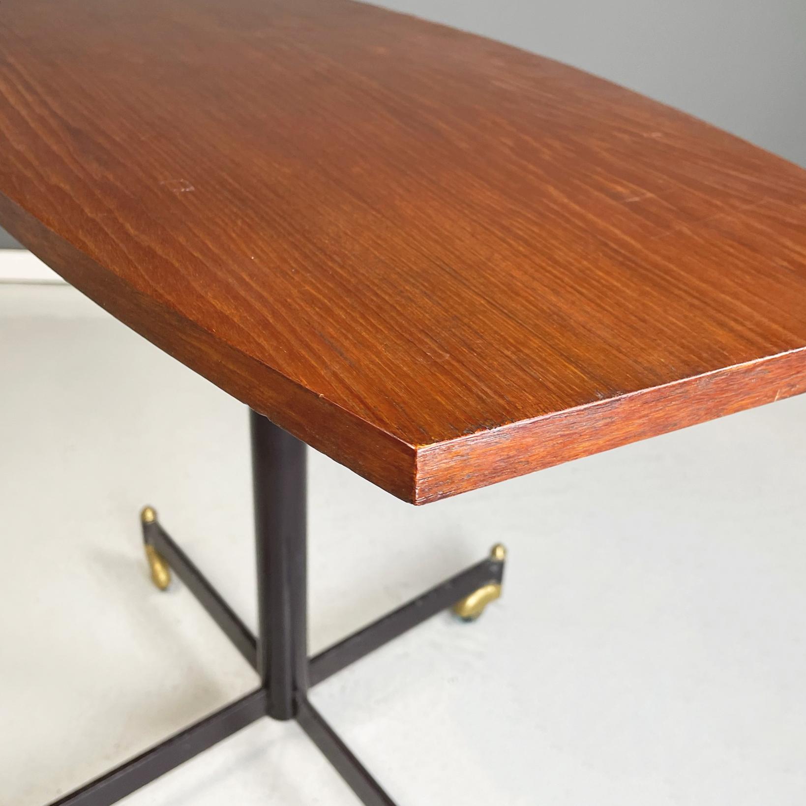 Italian Midcentury Table with Adjustable Wooden Top Withe Metal and Brass, 1950s For Sale 2