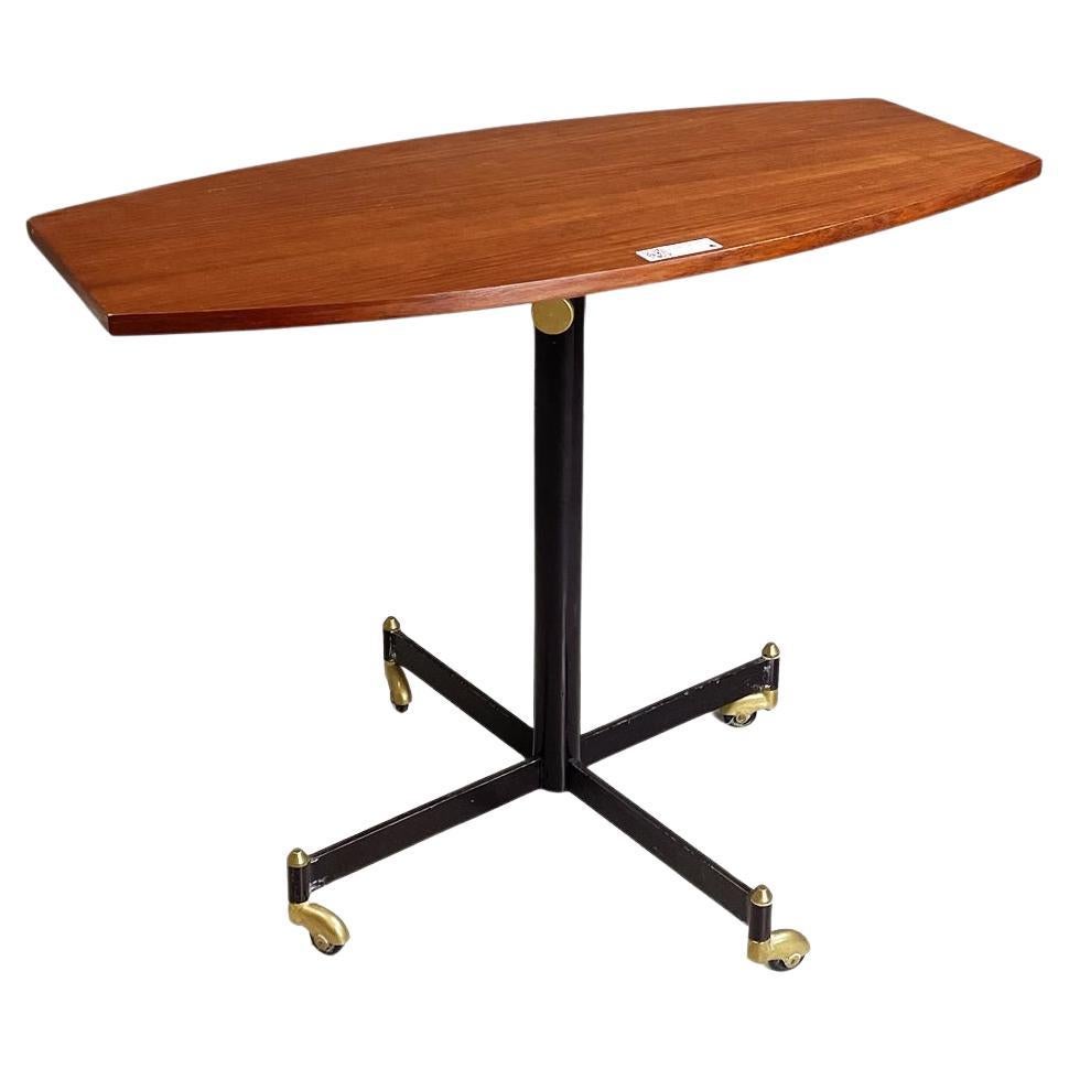 Italian Midcentury Table with Adjustable Wooden Top Withe Metal and Brass, 1950s