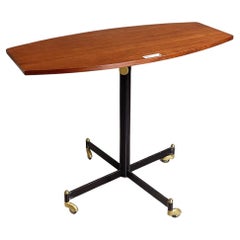 Retro Italian Midcentury Table with Adjustable Wooden Top Withe Metal and Brass, 1950s
