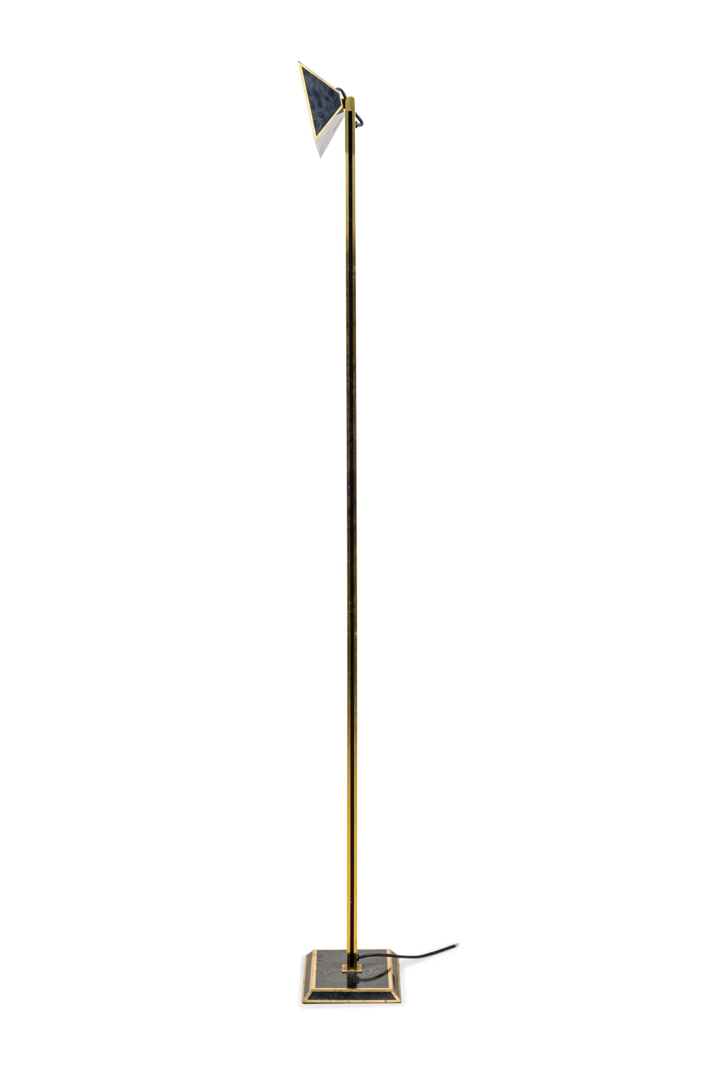 Mid-Century Modern Italian Mid-Century Tall Brass and Black Lacquer Torchiere For Sale