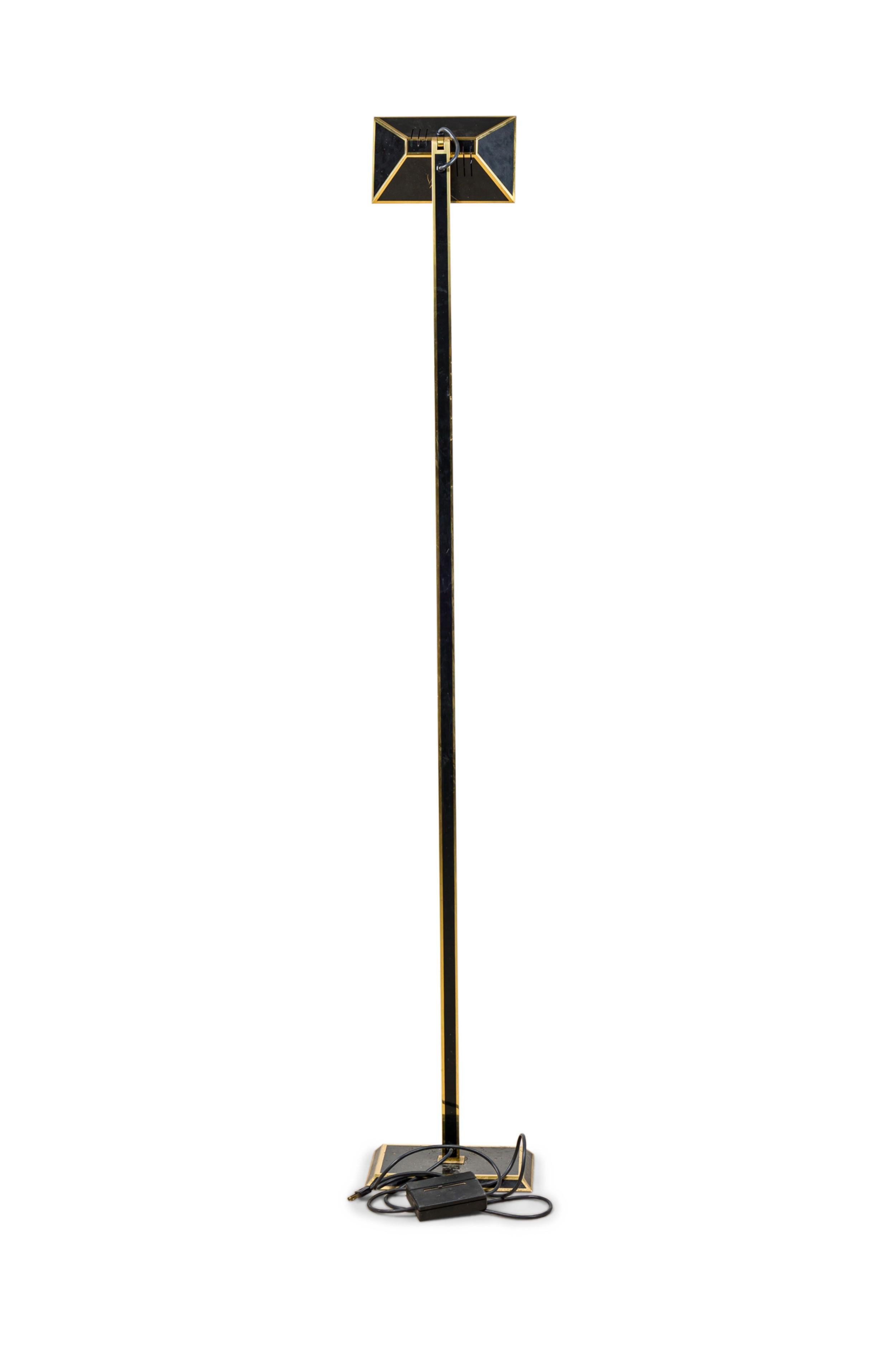 Lacquered Italian Mid-Century Tall Brass and Black Lacquer Torchiere For Sale