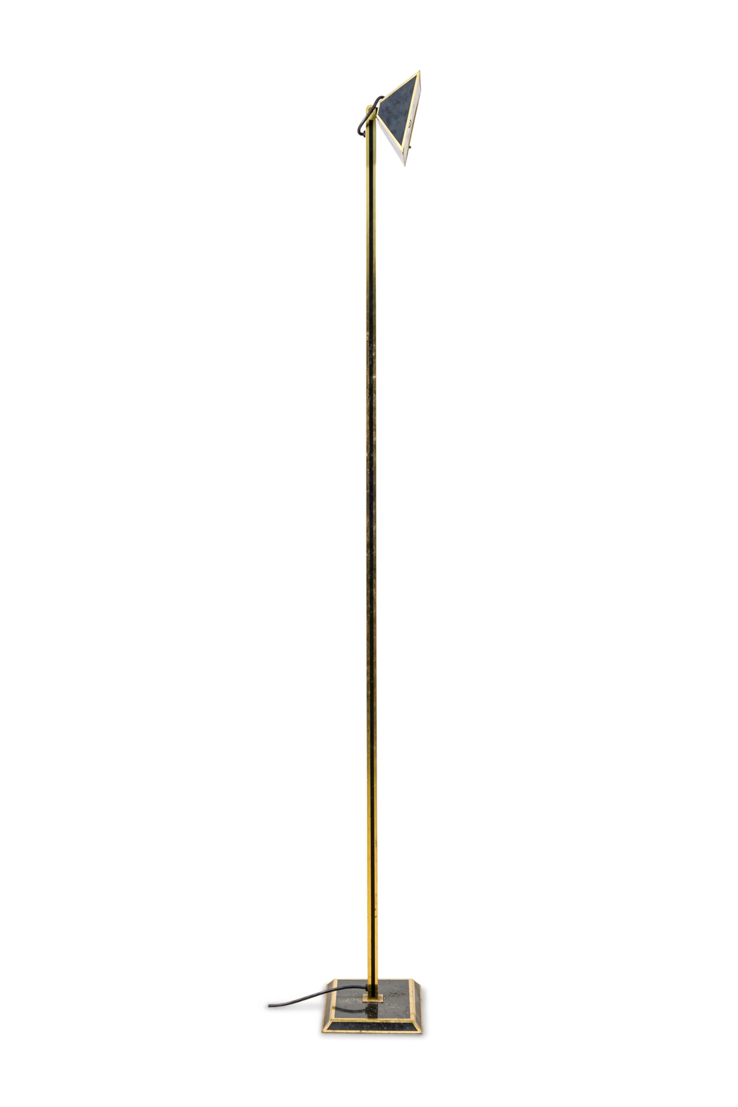 Italian Mid-Century Tall Brass and Black Lacquer Torchiere In Good Condition For Sale In Queens, NY