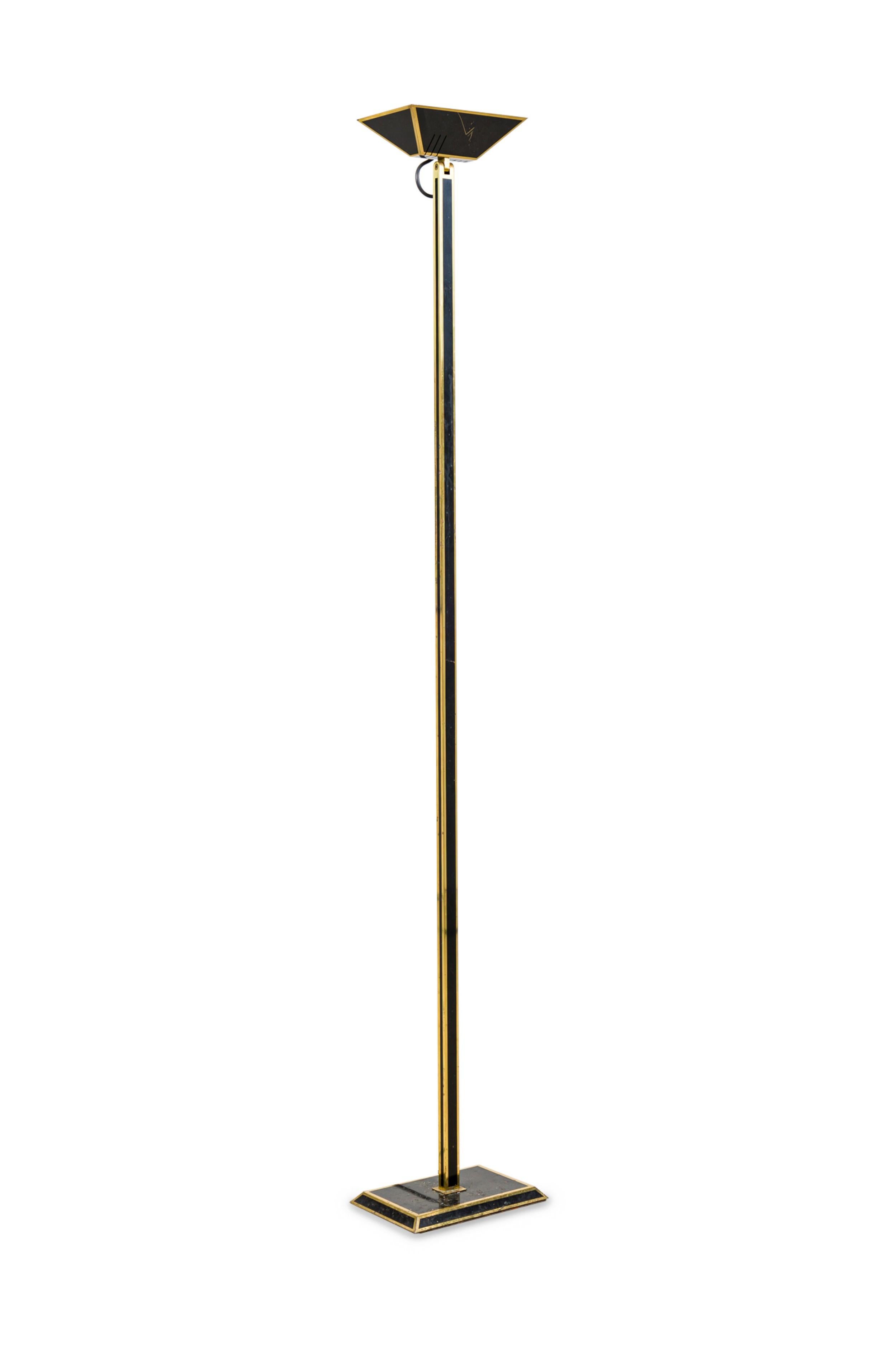 20th Century Italian Mid-Century Tall Brass and Black Lacquer Torchiere For Sale