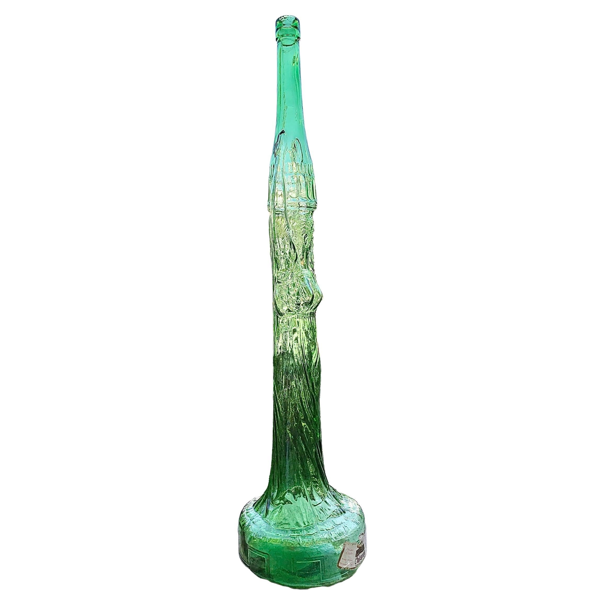 Italian Mid Century Tall Glass Chianti Bottle in the Shape of a Roman Woman For Sale
