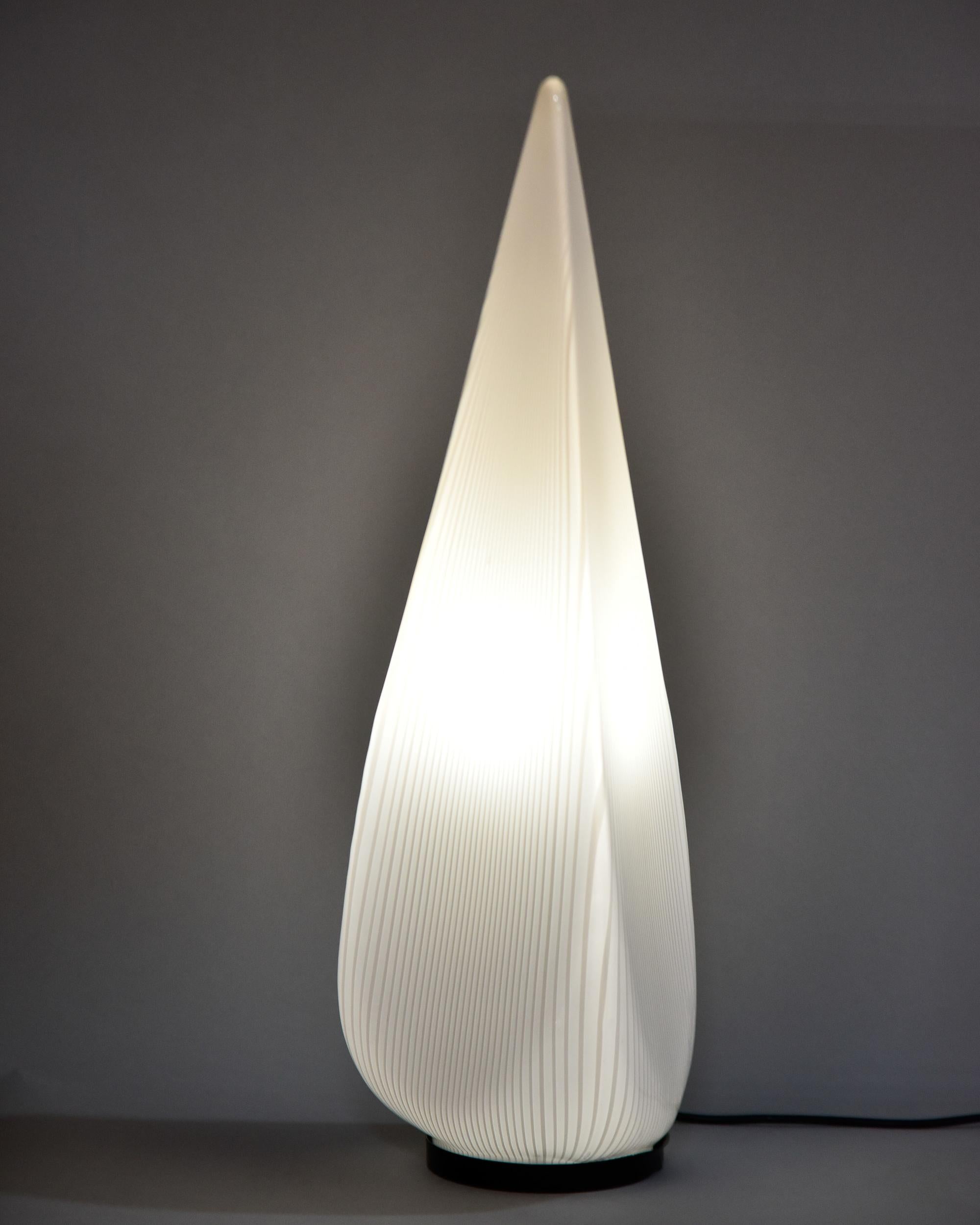 Italian Mid Century Tall White Glass Table Lamp For Sale 2