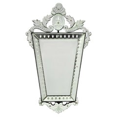 Italian Mid-Century Tapered Venetian Mirror with Decorative Headpiece 1971