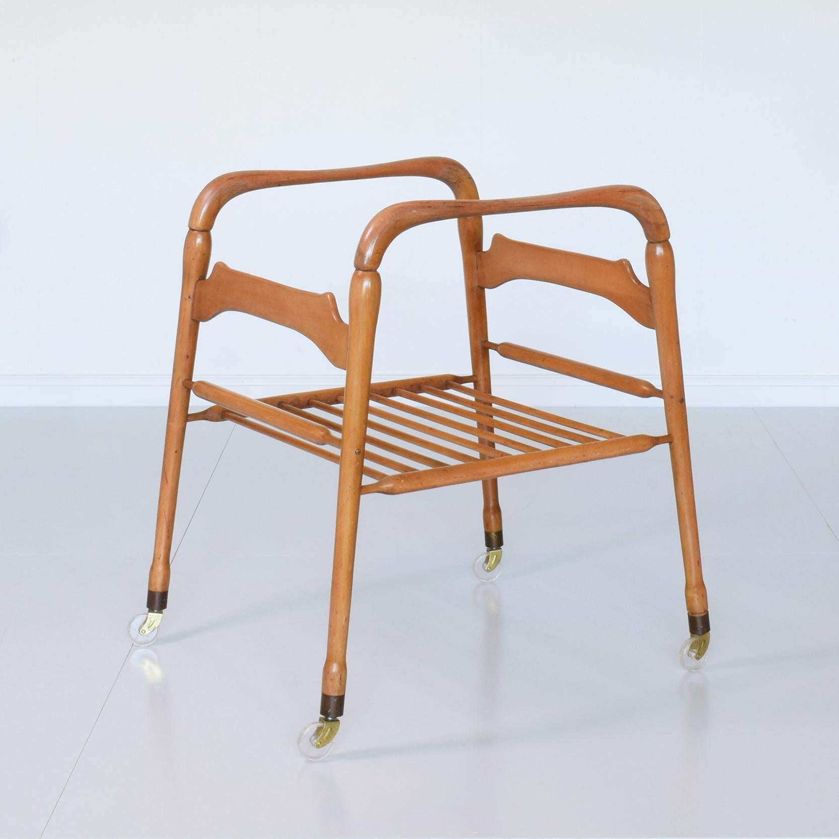 Carved Italian Mid-Century Tea Trolley Tray Table, Style of Cesare Lacca, Ico Parisi