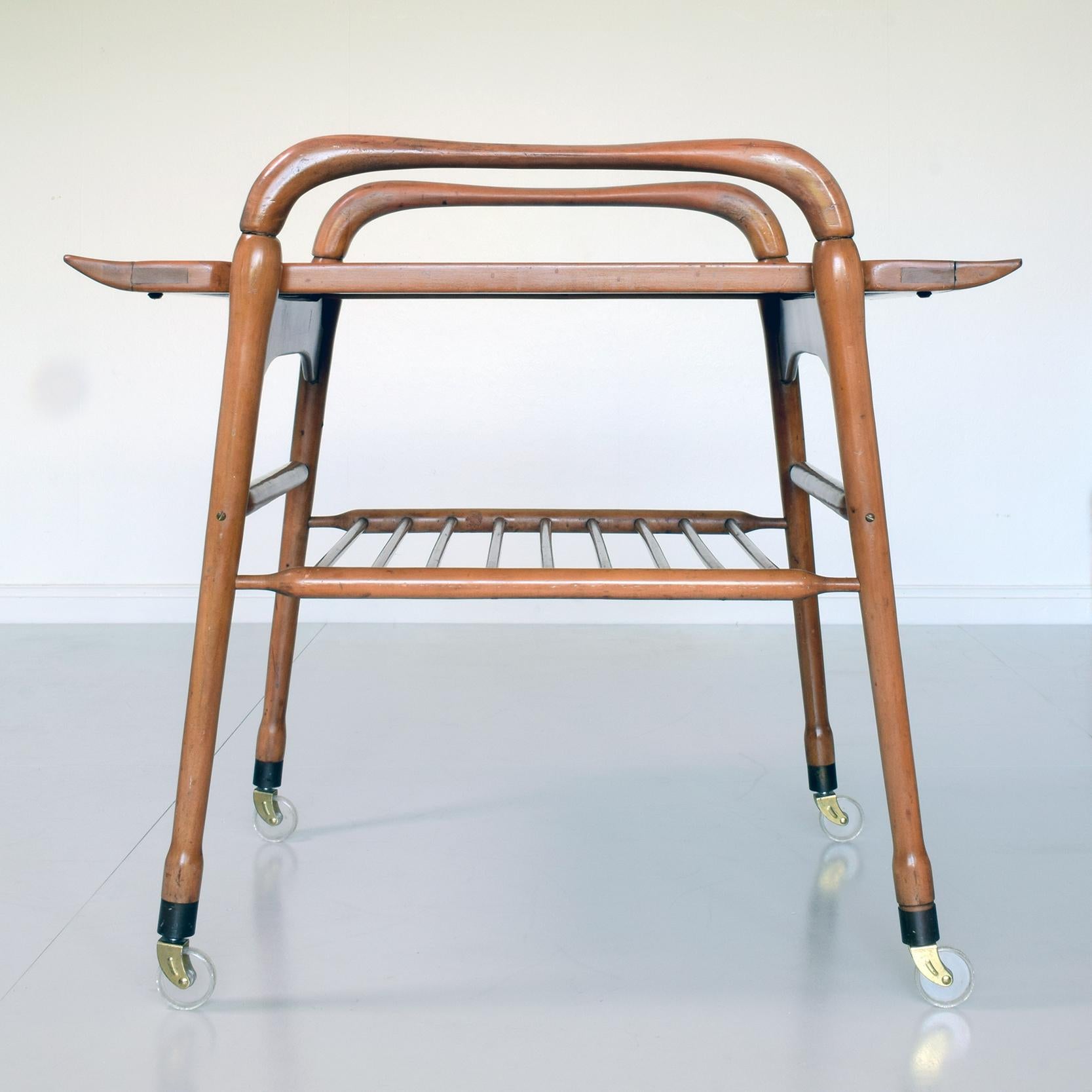 Wood Italian Mid-Century Tea Trolley Tray Table, Style of Cesare Lacca, Ico Parisi