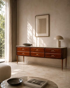 Italian Mid-Century Teak and Marble Sideboard Osvaldo Borsani Style, 1950s