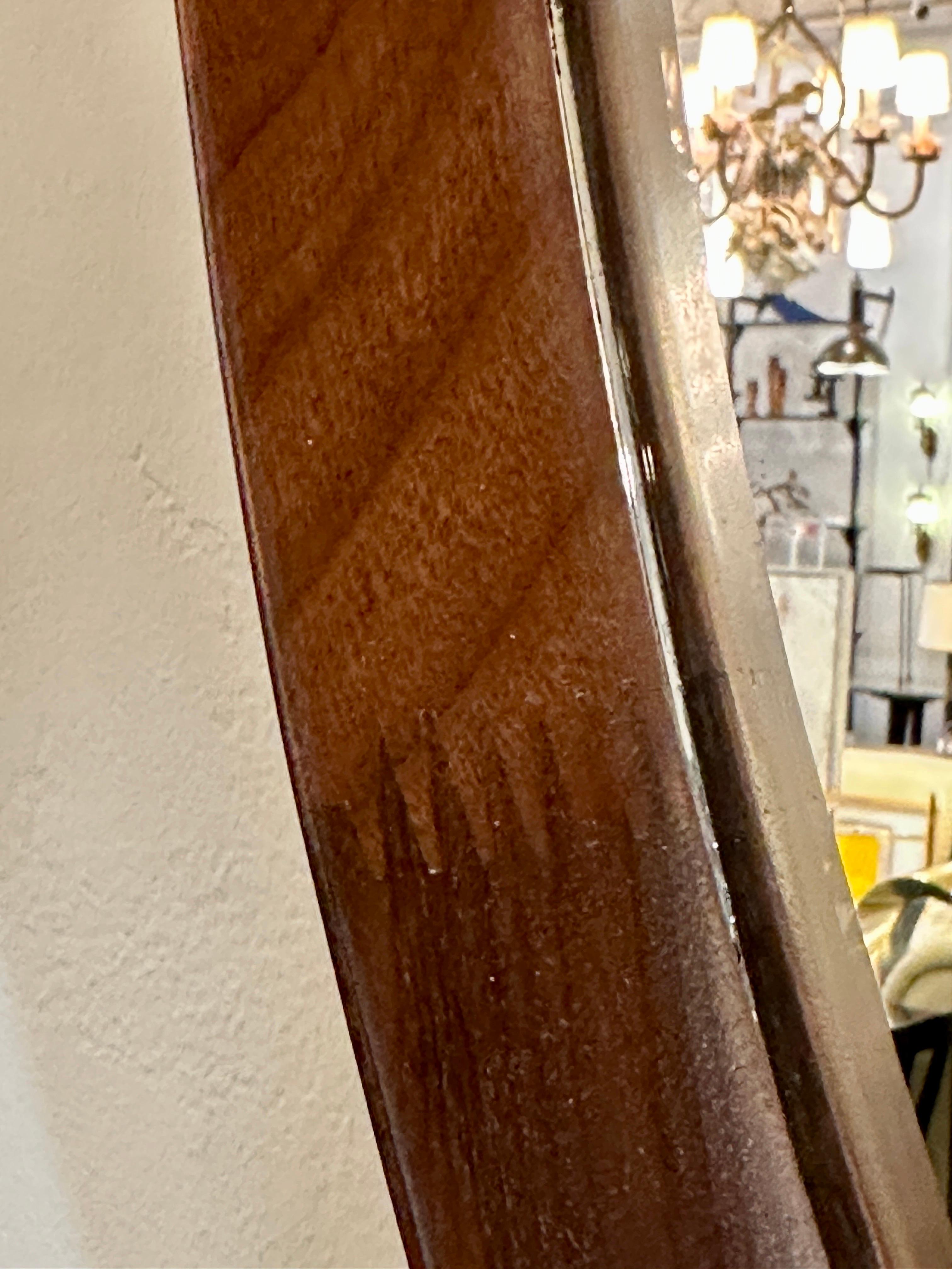 Mid-20th Century Italian Mid-century Walnut Frame & Leather Hanging Mirror For Sale