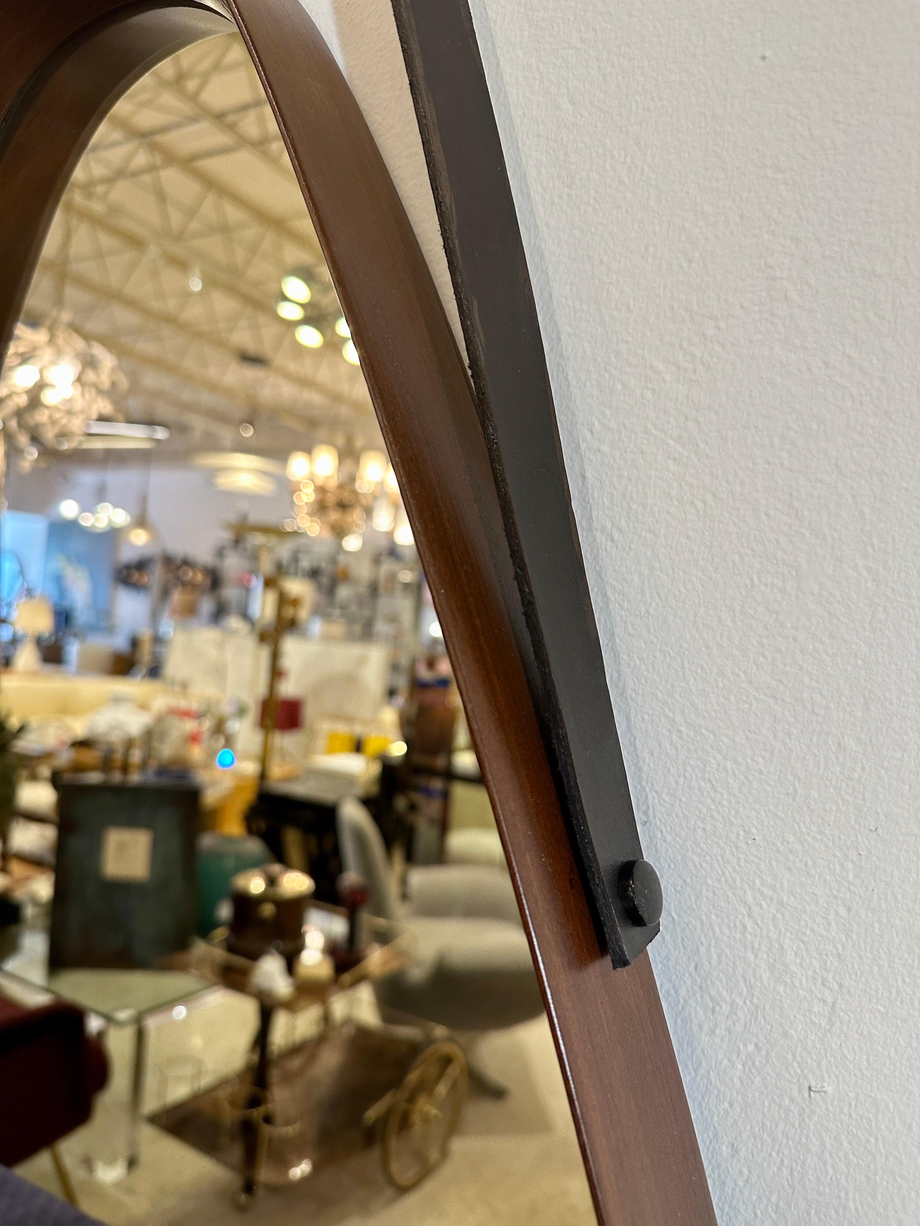 Italian Mid-century Walnut Frame & Leather Hanging Mirror 3