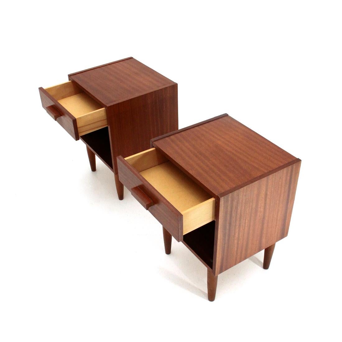 Wood Italian Midcentury Teak Nightstand Table, 1960s, Set of 2