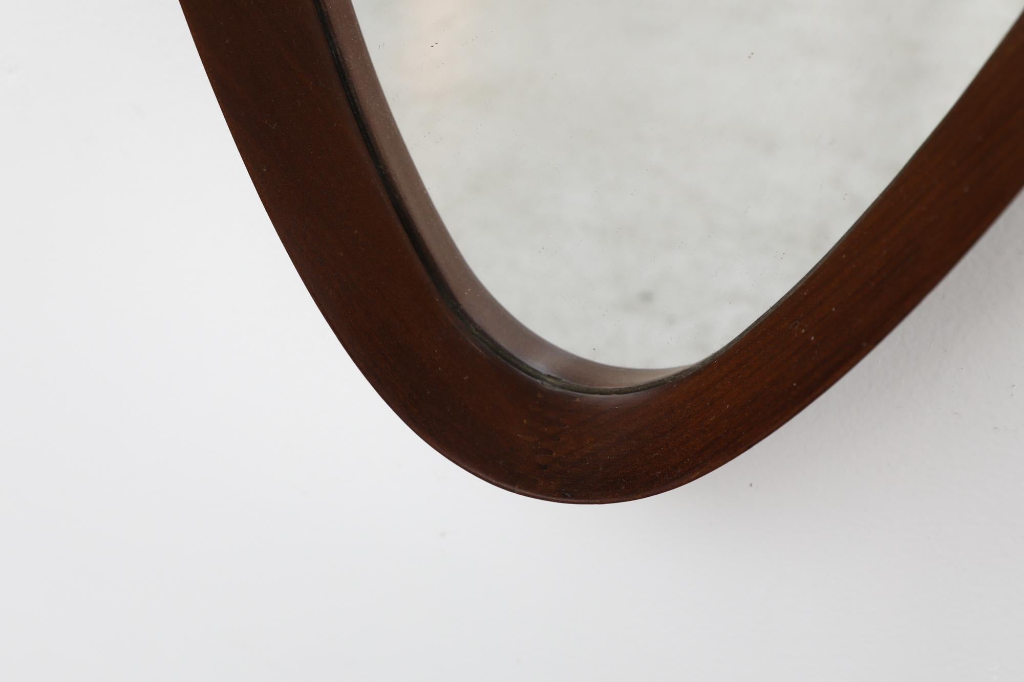 Italian Jacques Adnet Style Mid-Century Teak Oval Mirror with Leather Strap For Sale 4