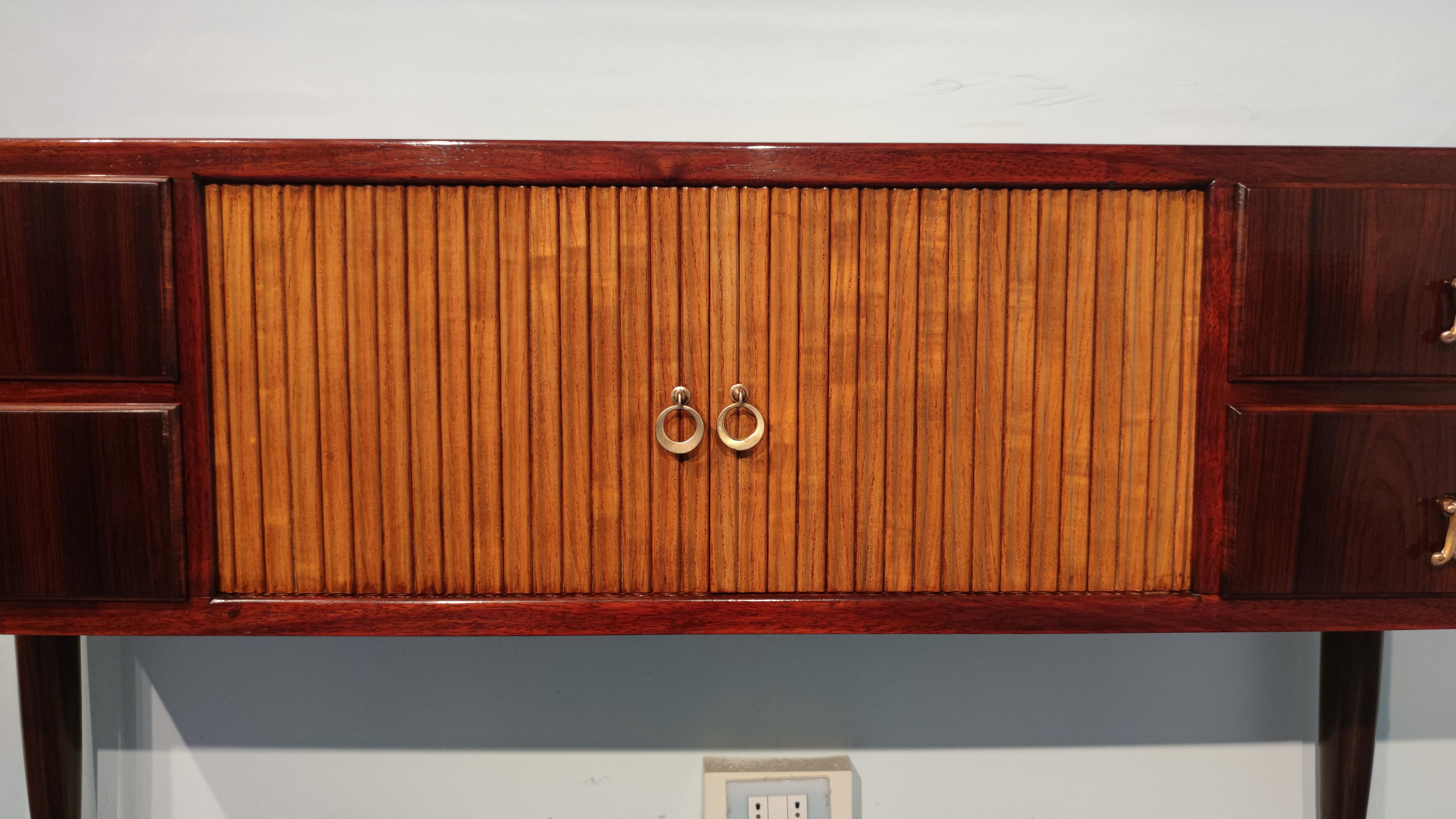 Brass Italian Mid-Century Teak Sideboard Attributed to Paolo Buffa, 1950s For Sale