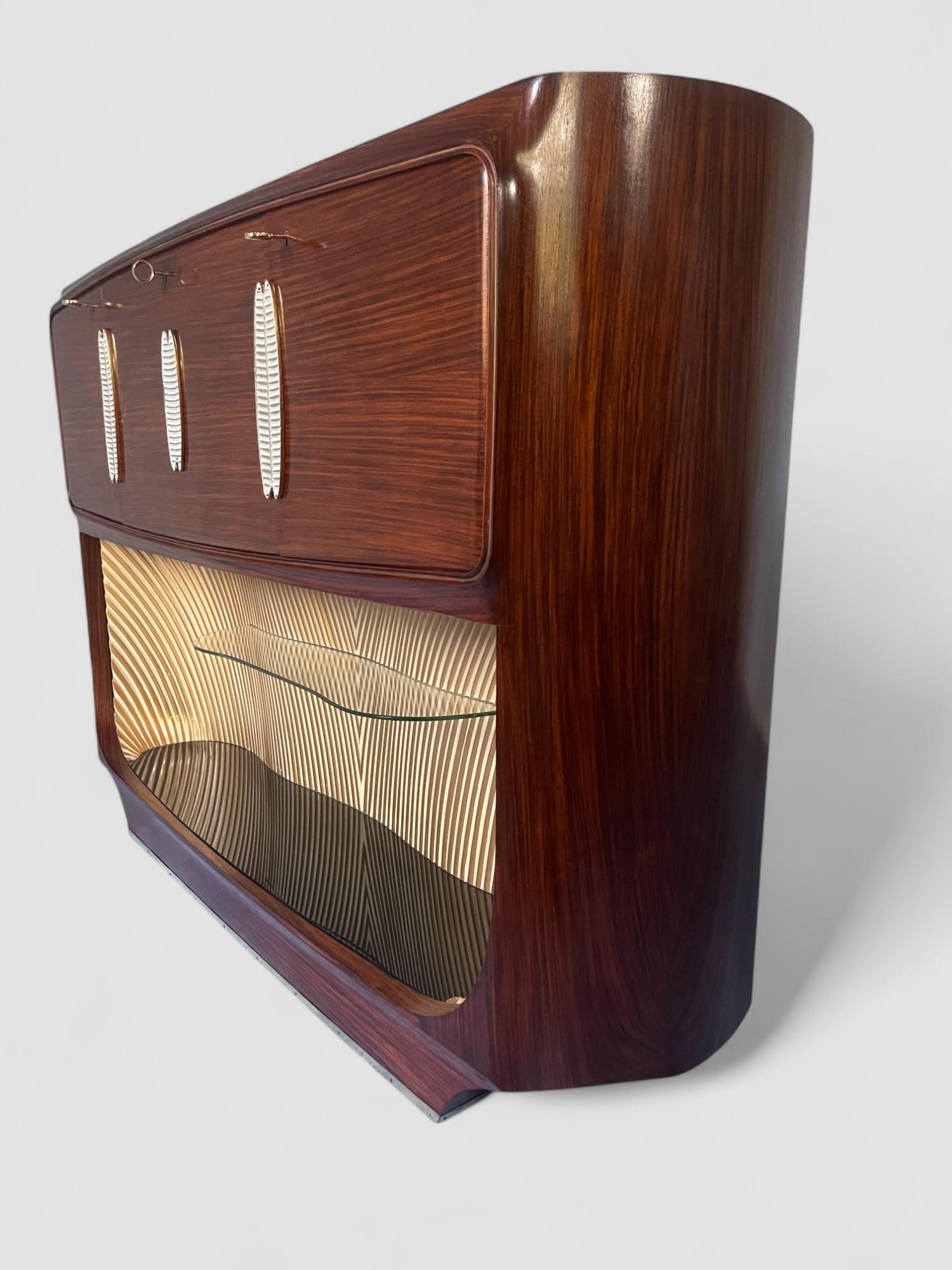 Veneer Italian Mid-Century Teak Sideboard or Bar Cabinet designed Vittorio Dassi, 1950s For Sale