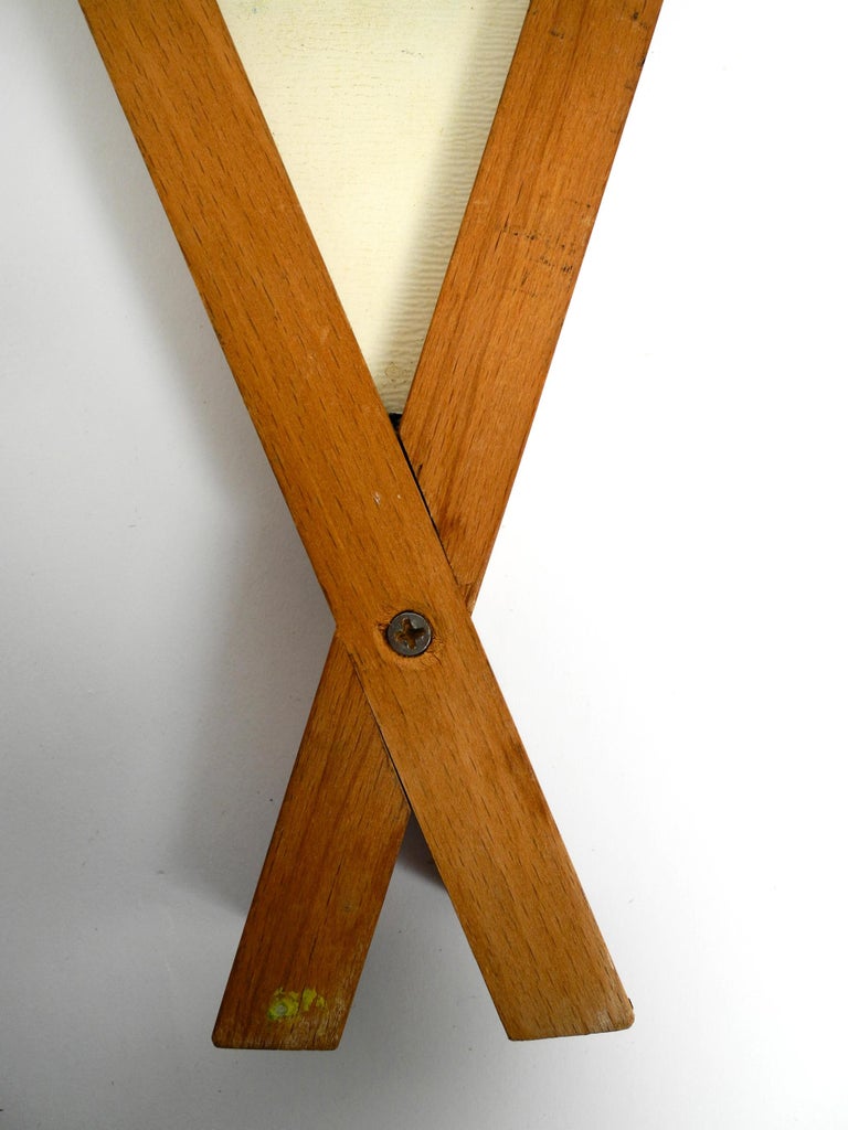 Italian MidCentury Teak Triangle Wall Mirror with Leather Hanging