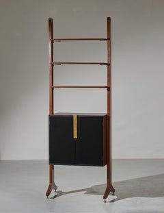 Italian Mid-Century Teak Wall Unit with Adjustable Shelves and Cabinet, 1950s