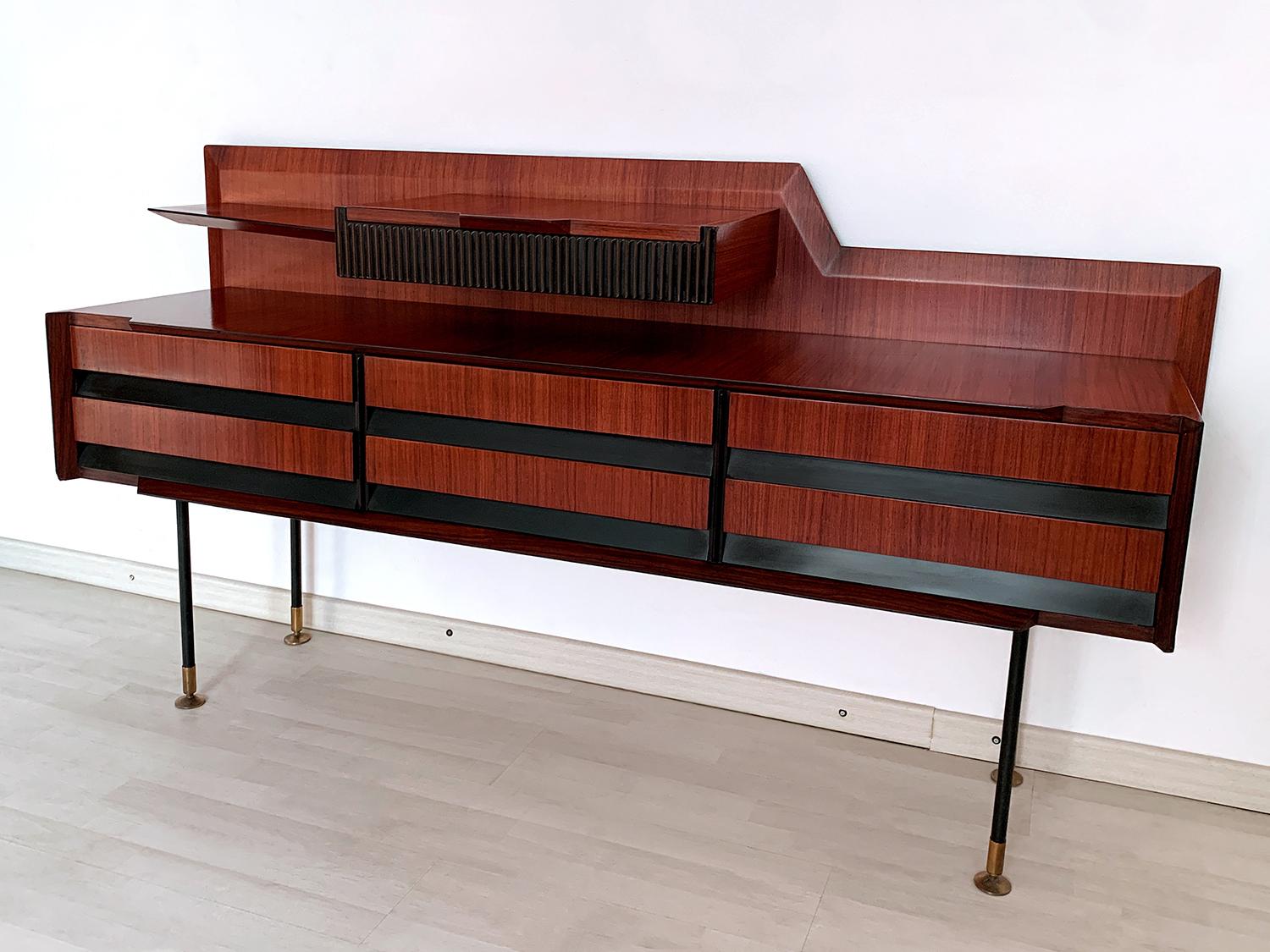 Italian Mid-Century Teak Wood Sideboard with Drawers by Vittorio Dassi, 1950s 4